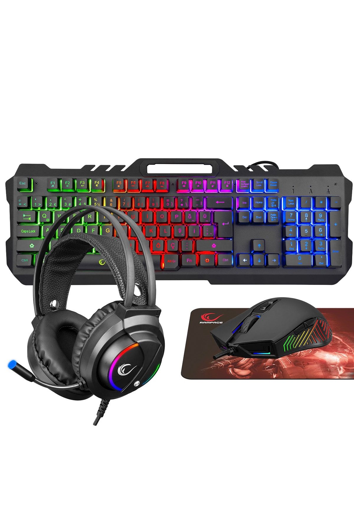 Rampage Fitment Rgb Gaming Combo Oyuncu Klavye Mouse Kulaklık Mousepad Set (Rampage Türkiye Garantili)