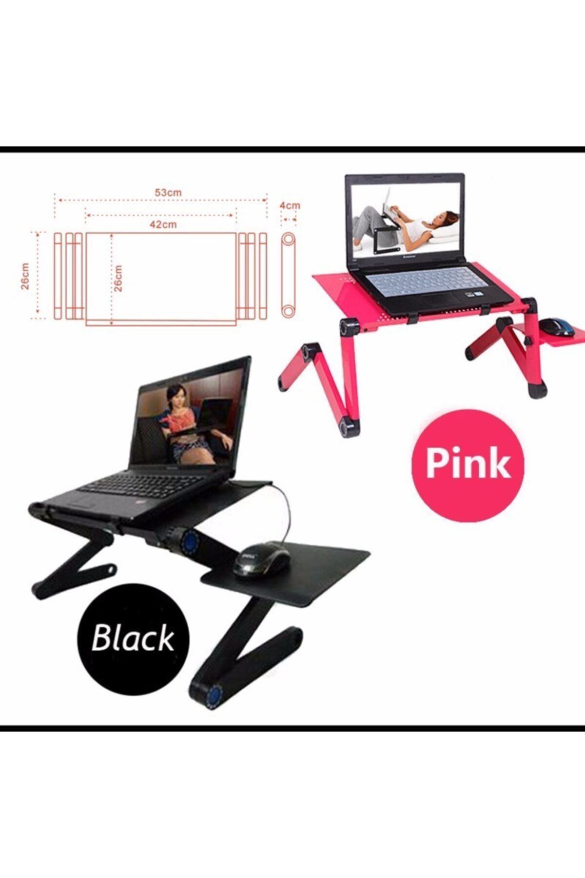 TriLine Fonksiyonel Portatif Katlanabilir Siyah Mouse Padli Çift Fanlı Laptop Sehpası