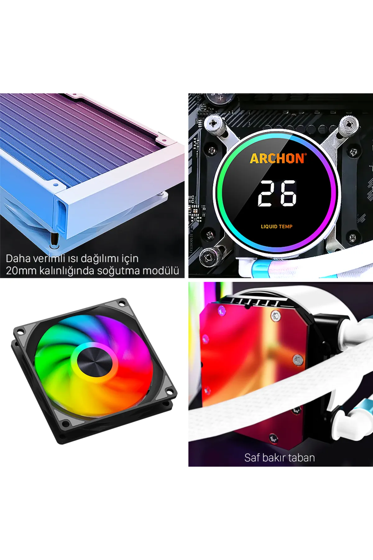 Archon FORZA-240 240mm A-RGB Fanlı Cpu Soğutucu Sıvı Soğutma Sistemi İşlemci Fanı Beyaz