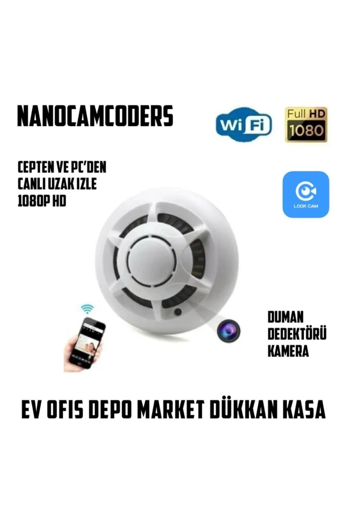 Nanocamcoders Full Hd Wifi 1080p Yangın Dedekörü Cam Gizli Video Kamera Casus Alarm Güvenlik Uzak Izle