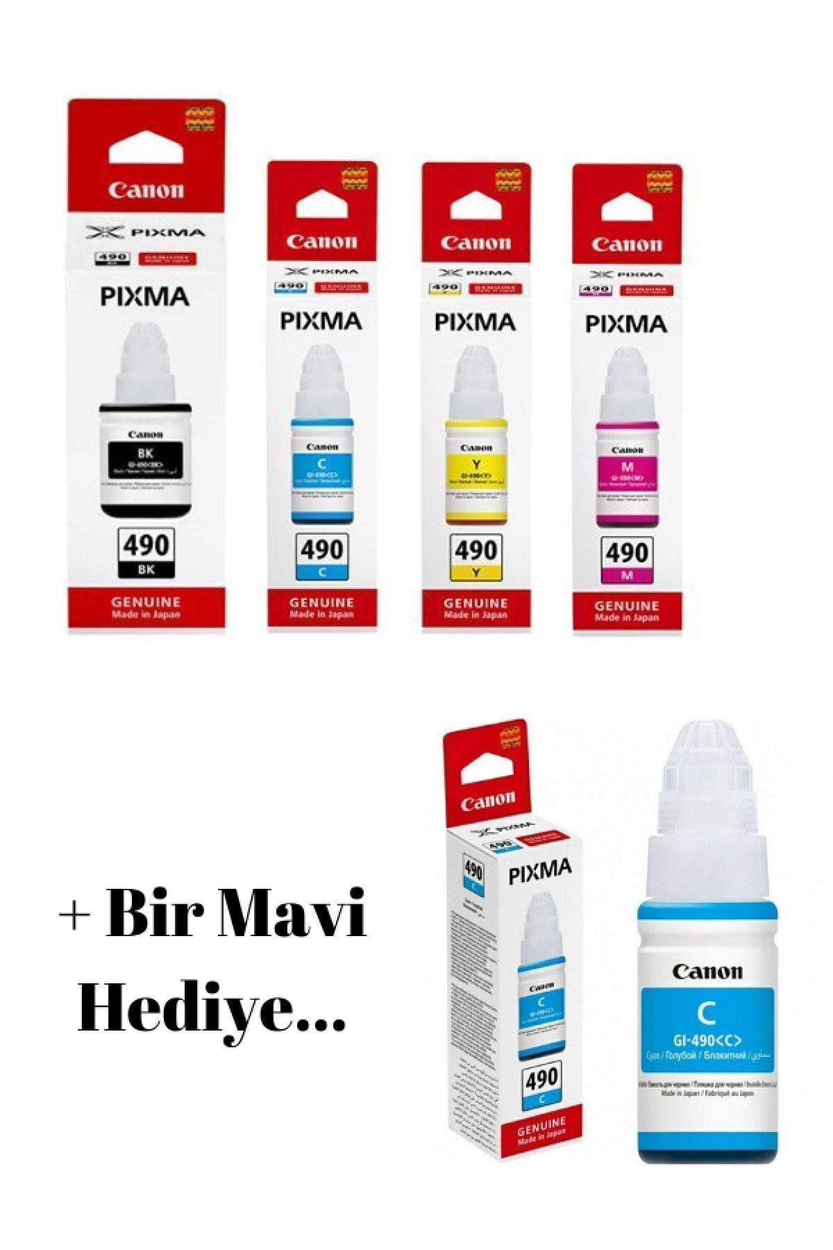 Canon Gı-490 Pixma G1410 4 Renk  Mürekkep Seti + 1 Mavi Hediye Gı-490 092 1-