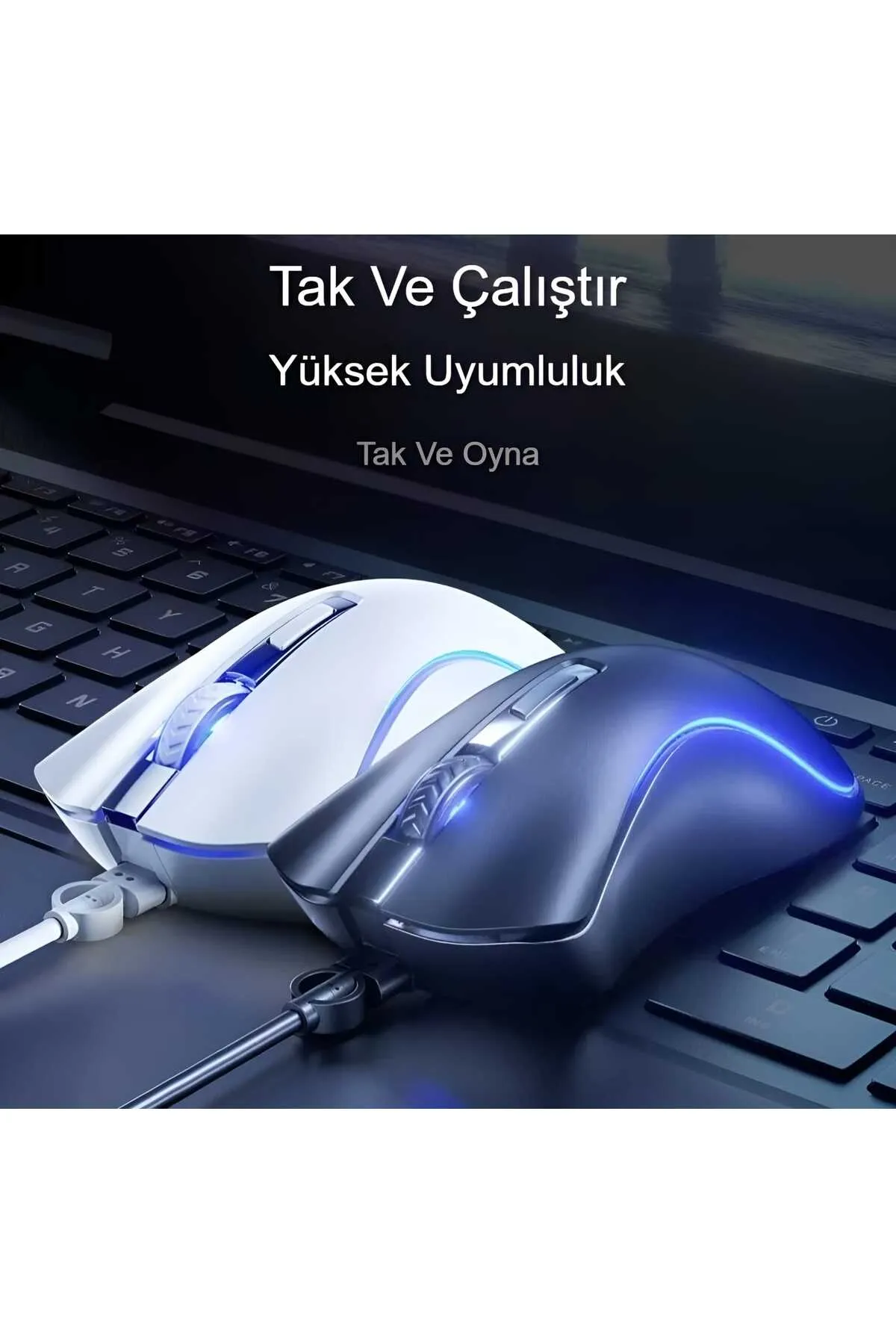 HP G100 1600 Dpı Usb Kablolu Optik Ledli Gökkuşağı Aydınlatmalı Oyuncu Mouse Beyaz | Ramwhite Garantili