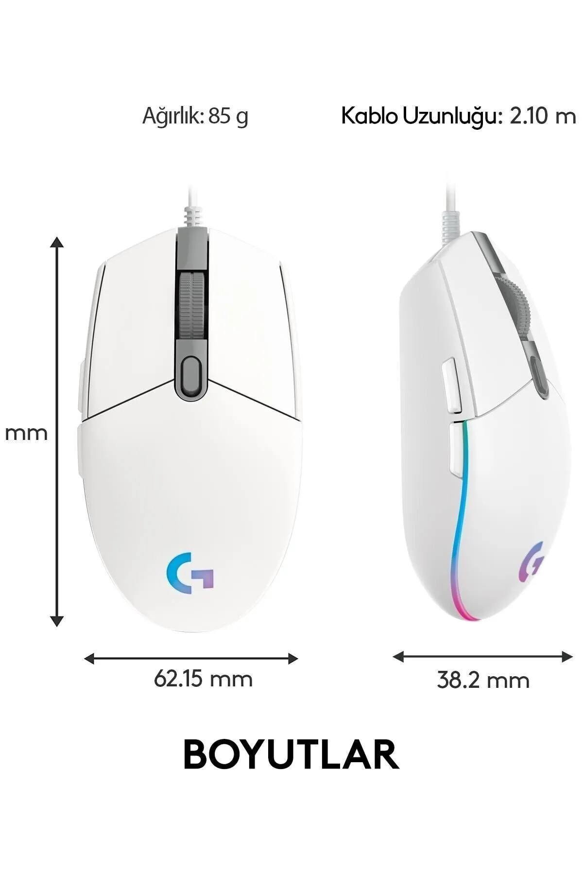 Logitech G203 Lightsync Kablolu Oyuncu Mouse Beyaz 910-005797