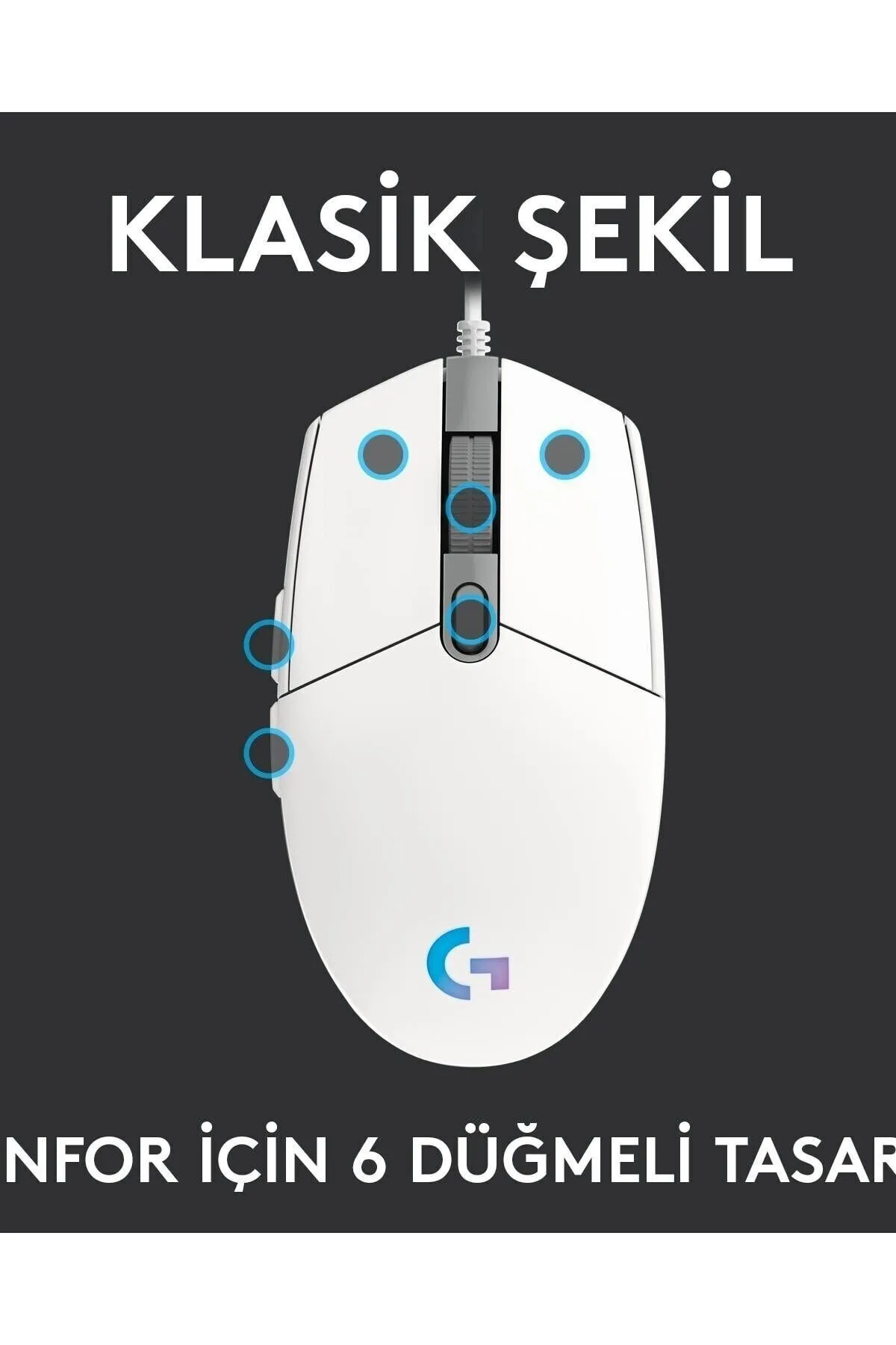 Logitech G203 Lightsync Kablolu Oyuncu Mouse Beyaz 910-005797