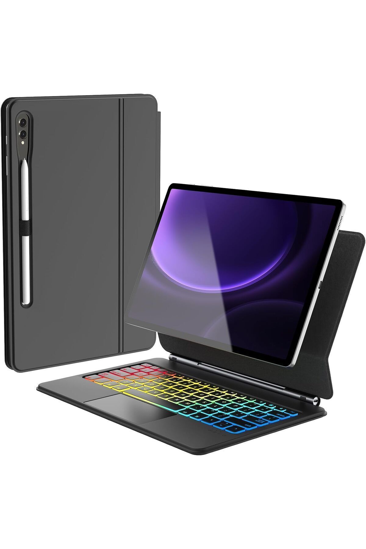 Fogy Galaxy Tab S7 FE (SM-T730/T733/T735/T736) Uyumlu Magic Keyboard Touchpad RGB Işıklı Klavyeli Kılıf