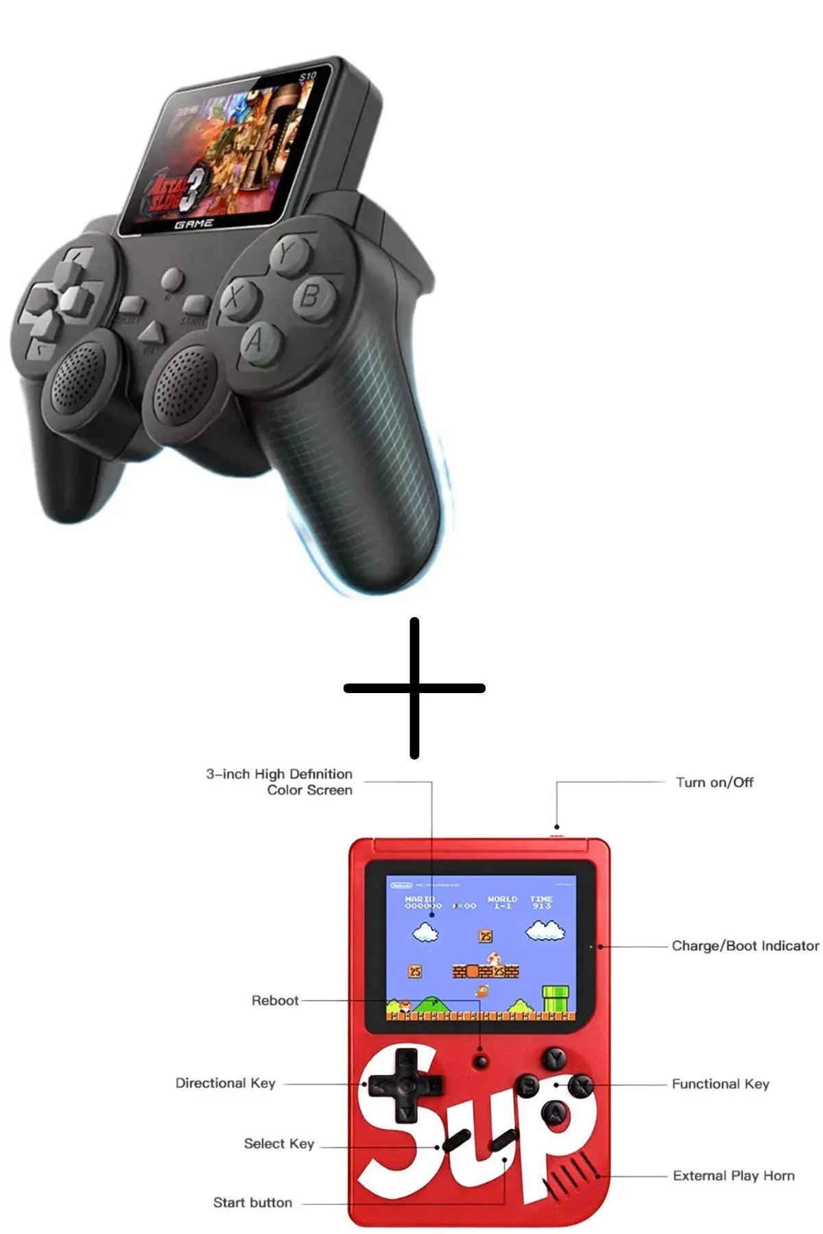 Wintoup Gameboy S10 Retro Konsol Kutusu Retro Joystick 520 Oyun&Nostalji Mini Atari İkili Set