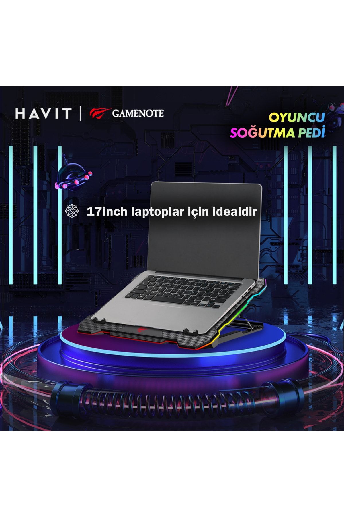 Havit Gamenote F2071 Cooling Pad RGB Gaming Laptop Soğutucu -Ayarlanabilir 6 Fan 2500RPM Uyumlu