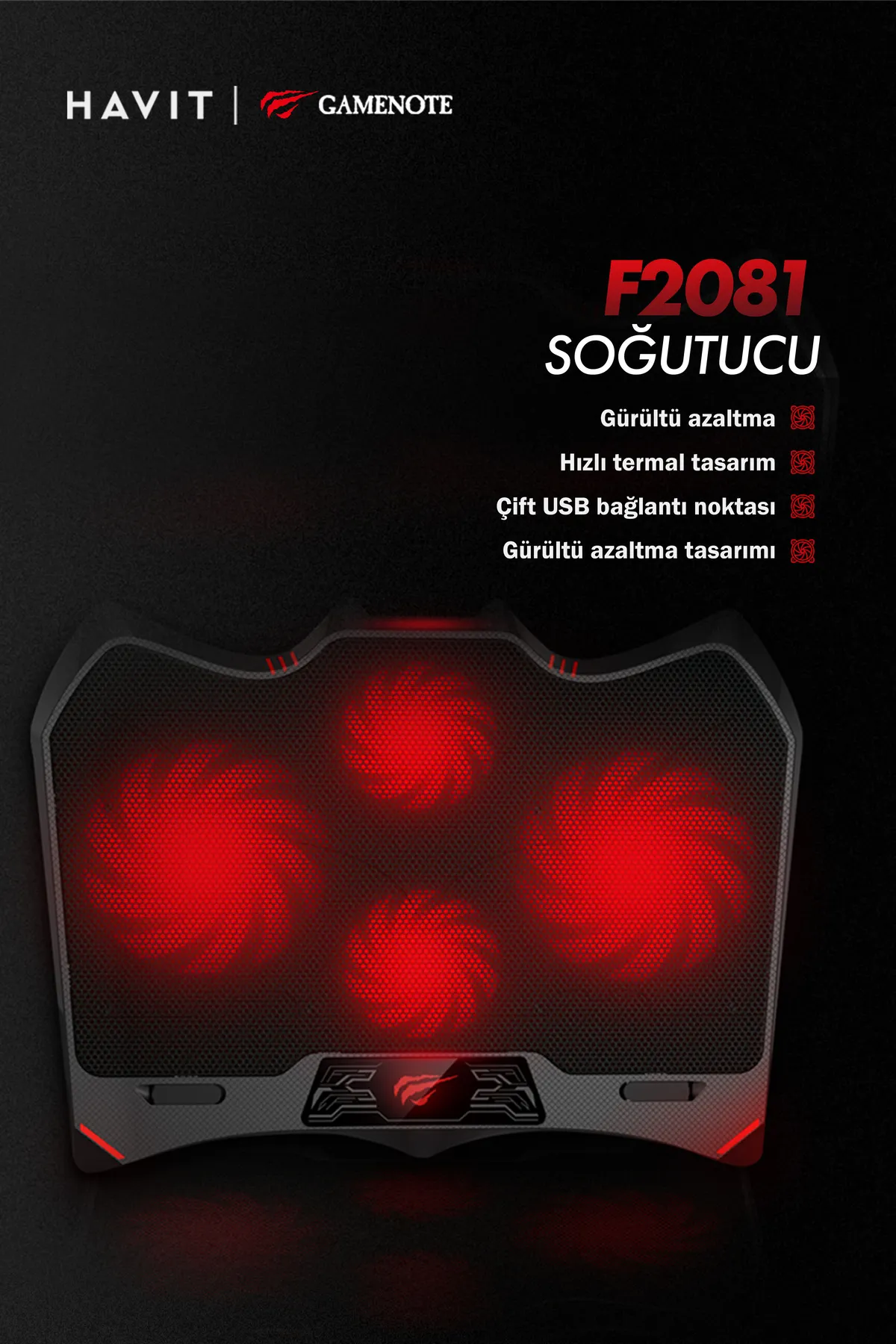 Havit Gamenote F2081 Cooling Pad Rgb Gaming Laptop Soğutucu - 2 Büyük Fan 2200rpm