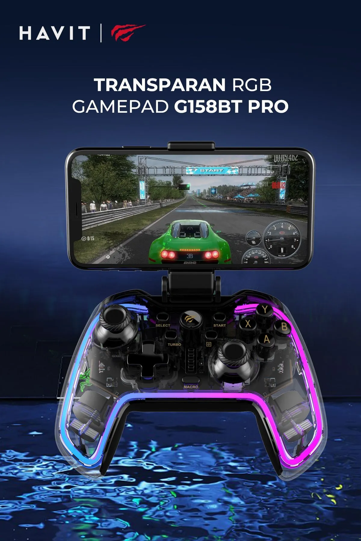 Havit Gamenote G158BT Pro Transparan RGB Gamepad Joystick (Android, IOS, PS3, PS4, Switch,PC Uyumlu)