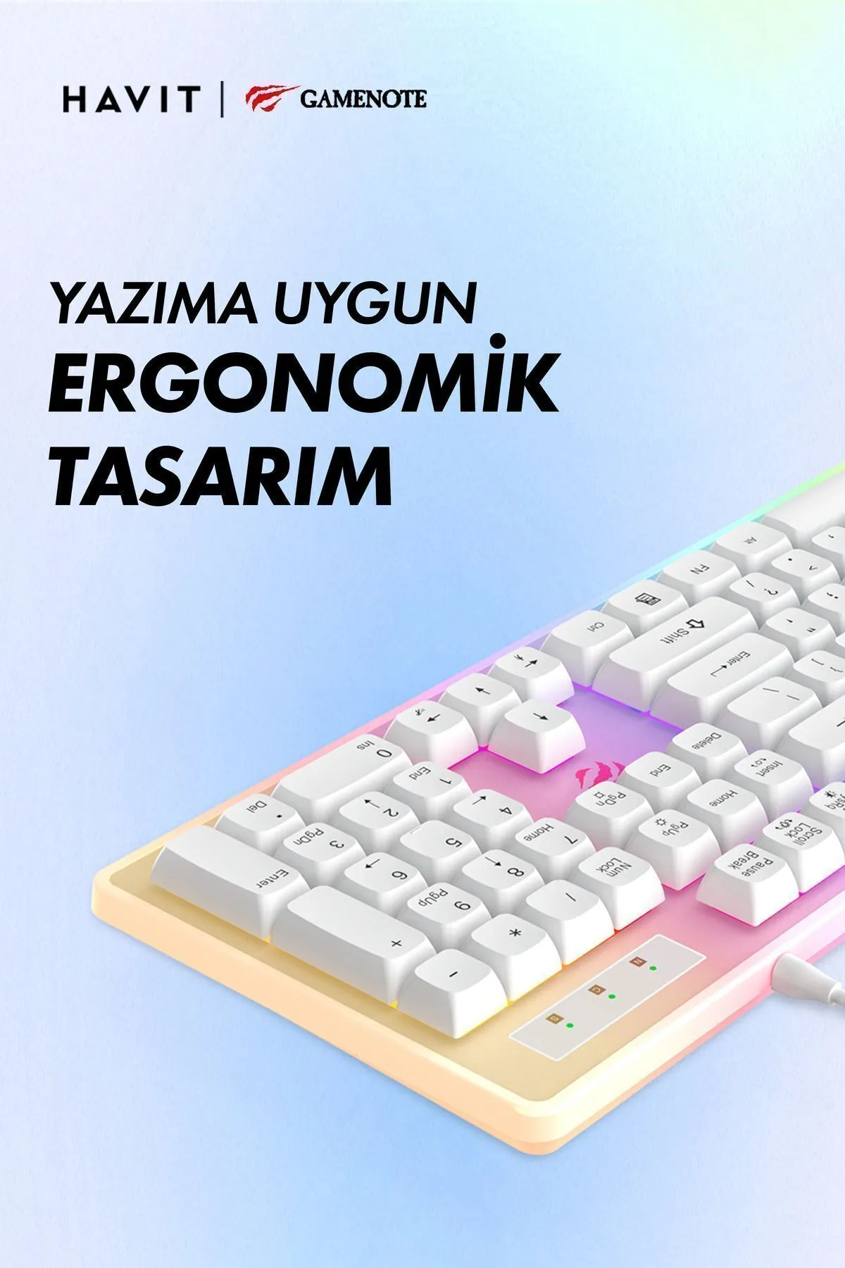 Havit Gamenote Kb876l Mekanik Hisli Gaming Türkçe Q Rgb Işıklı Beyaz Oyuncu Klavyesi