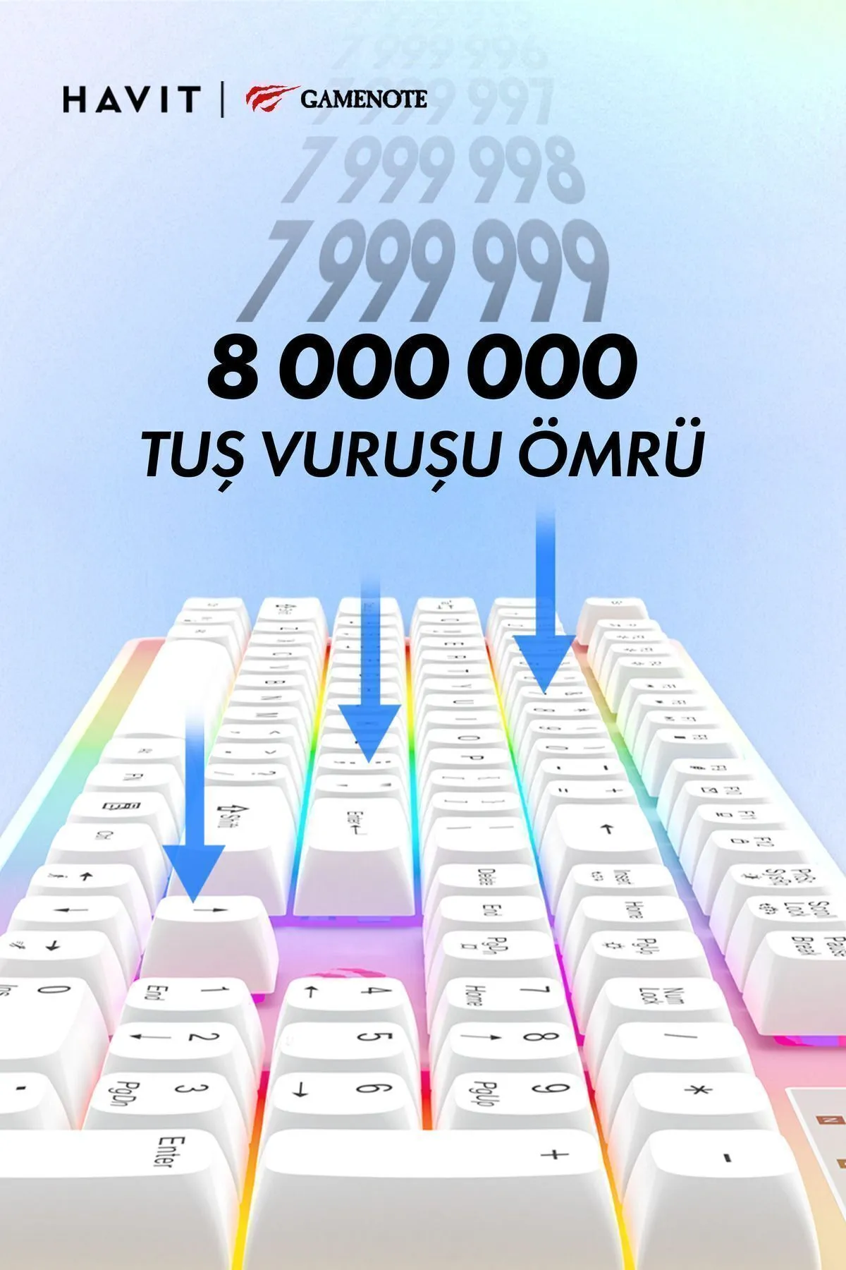 Havit Gamenote Kb876l Mekanik Hisli Gaming Türkçe Q Rgb Işıklı Beyaz Oyuncu Klavyesi