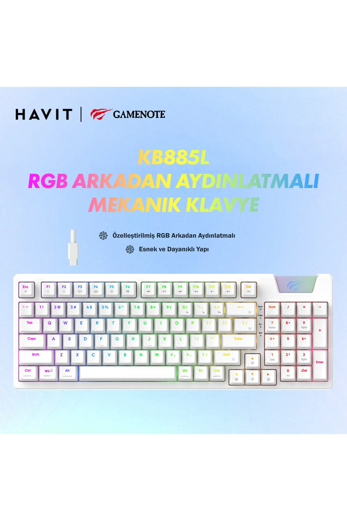 Havit Gamenote KB885L RGB Backlit Gaming Mekanik Klavye Profesyonel Gasket