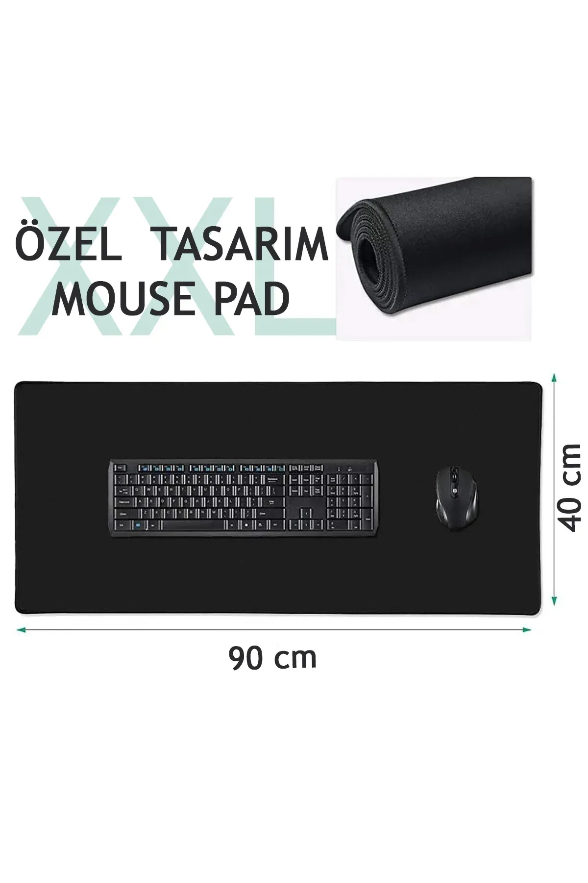 Factorial Gamepad Mouse Pad Siyah Renk Uzun Ölçü 90cmx40cm Dikişli Kenar Kaydırmaz Dayanıklı Fare Altlık Taban