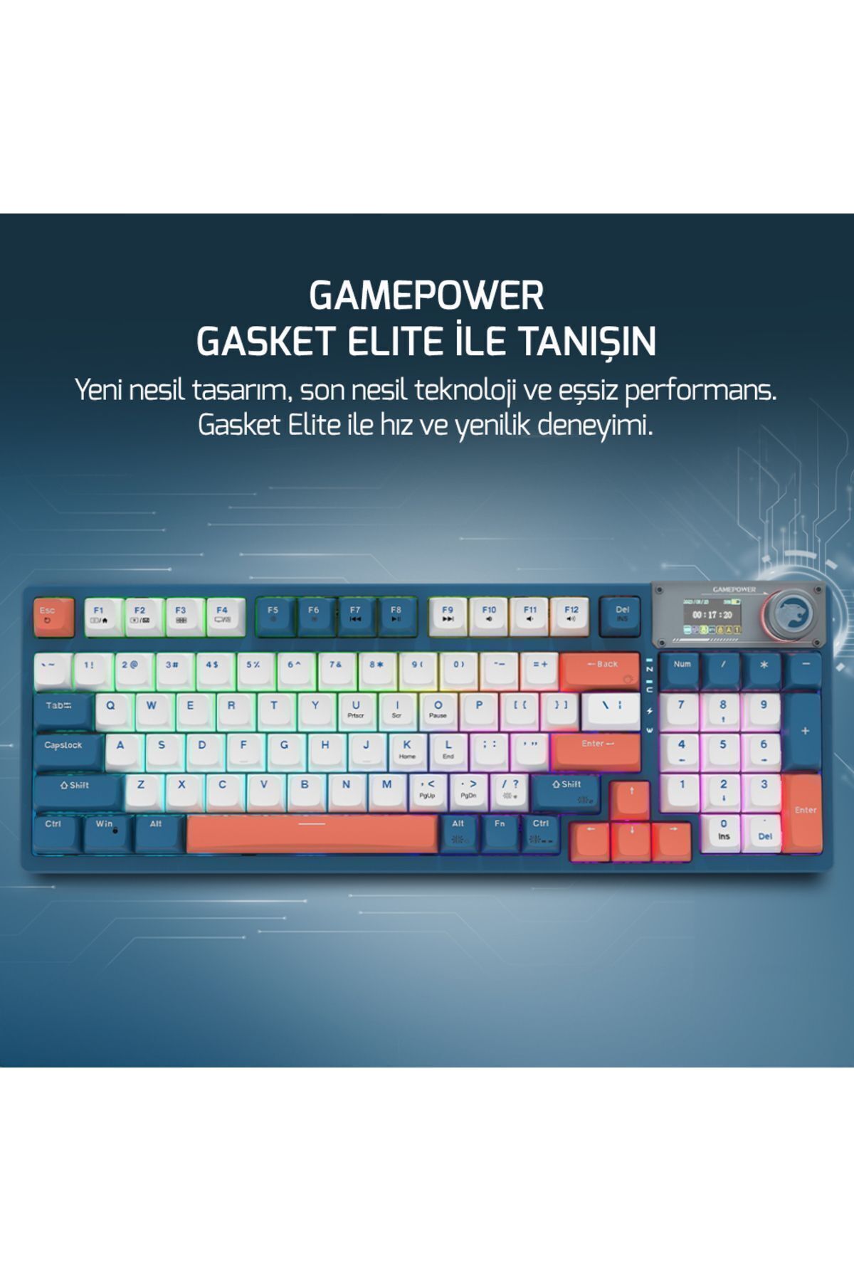 Gamepower Gasket Elite X RGB Wireless/Bluetooth/Kablolu Mekanik Hot-Swap Yağlı Switch Gasket Gaming Klavye