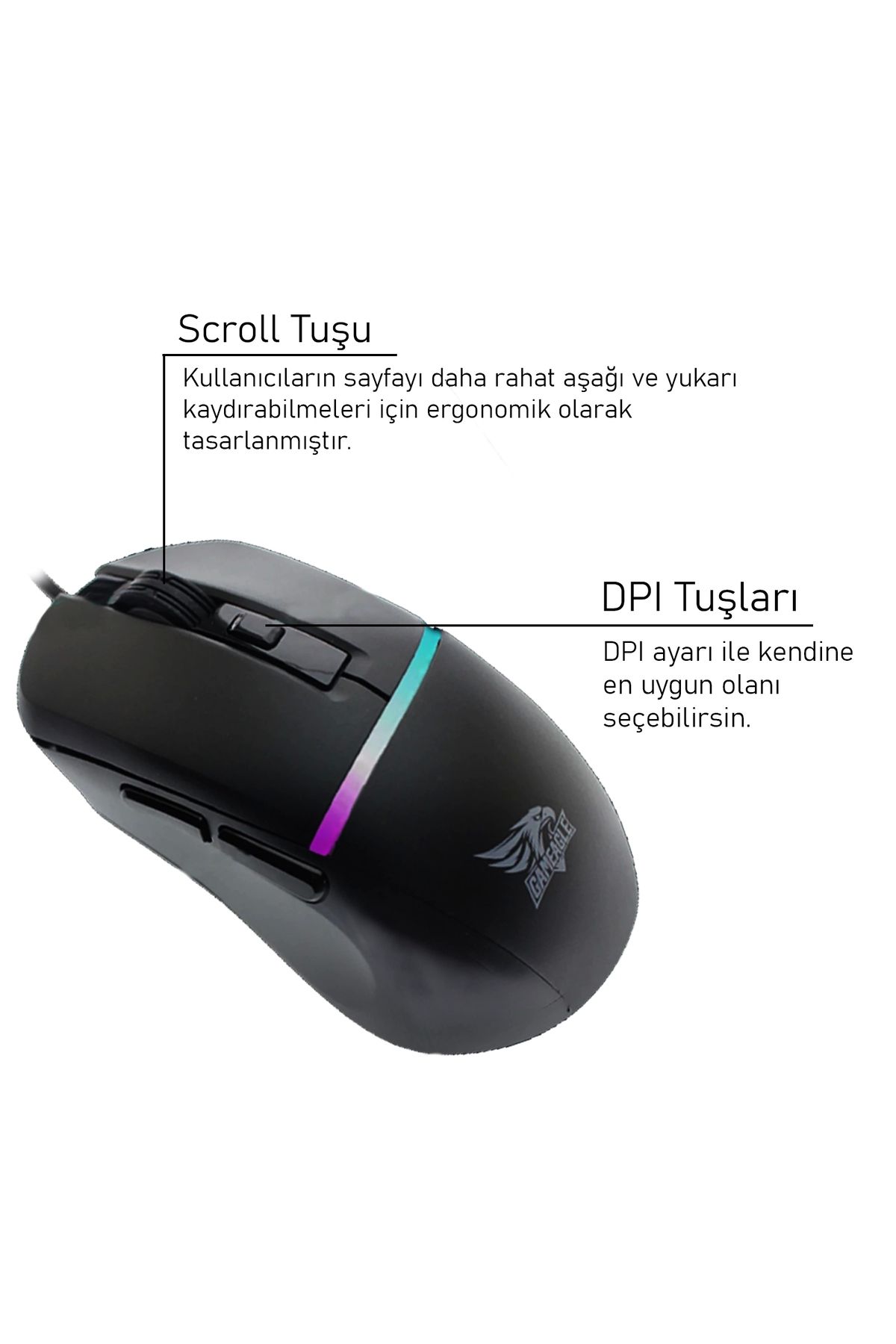 gameagle GE517M Kablolu RGB Oyuncu Optik Mouse (Siyah)