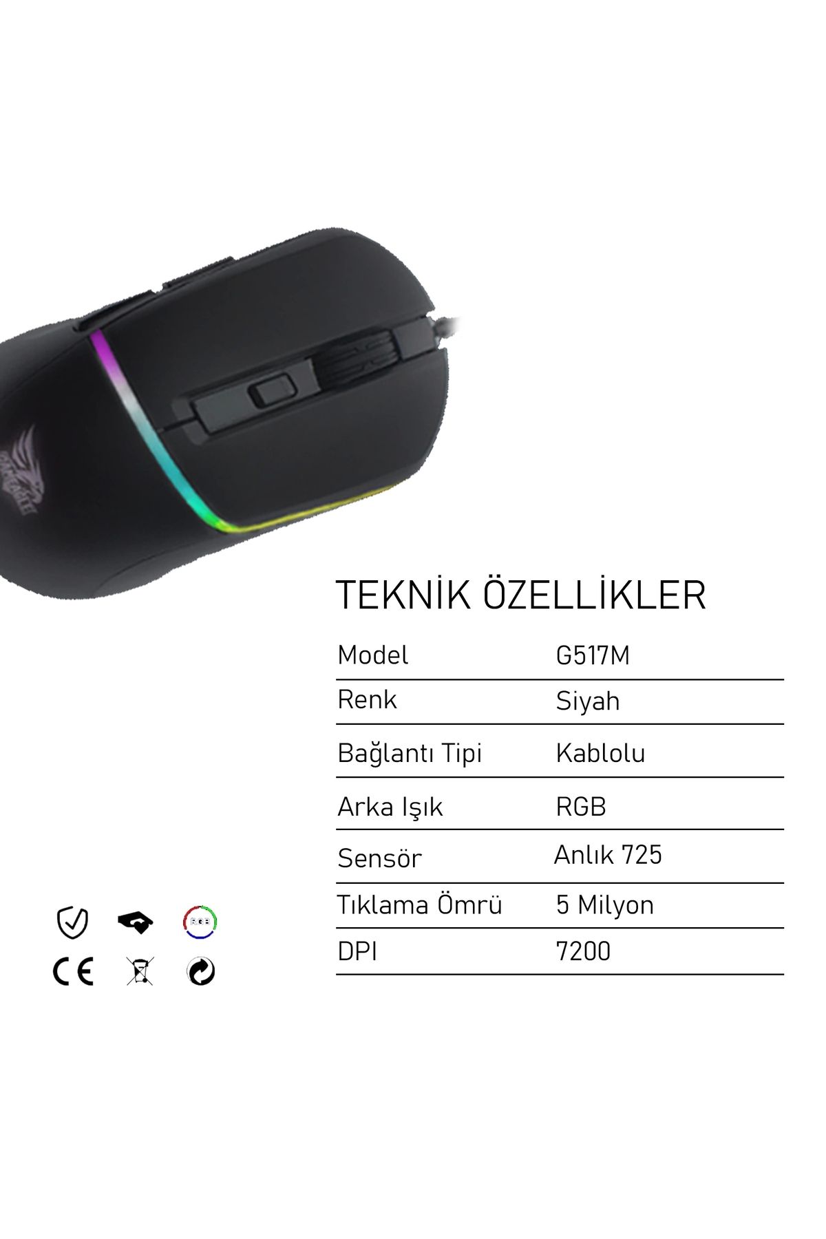 gameagle GE517M Kablolu RGB Oyuncu Optik Mouse (Siyah)