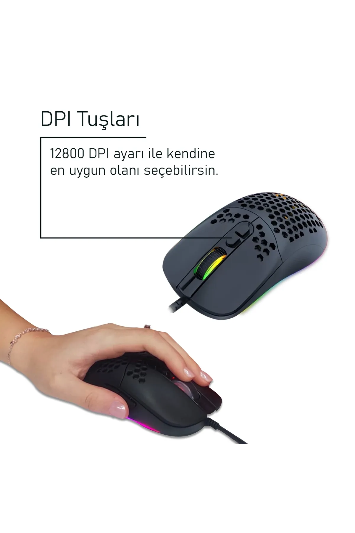 gameagle GE69B Ultra Hafif Kablolu RGB Oyuncu Optik Mouse (Siyah)