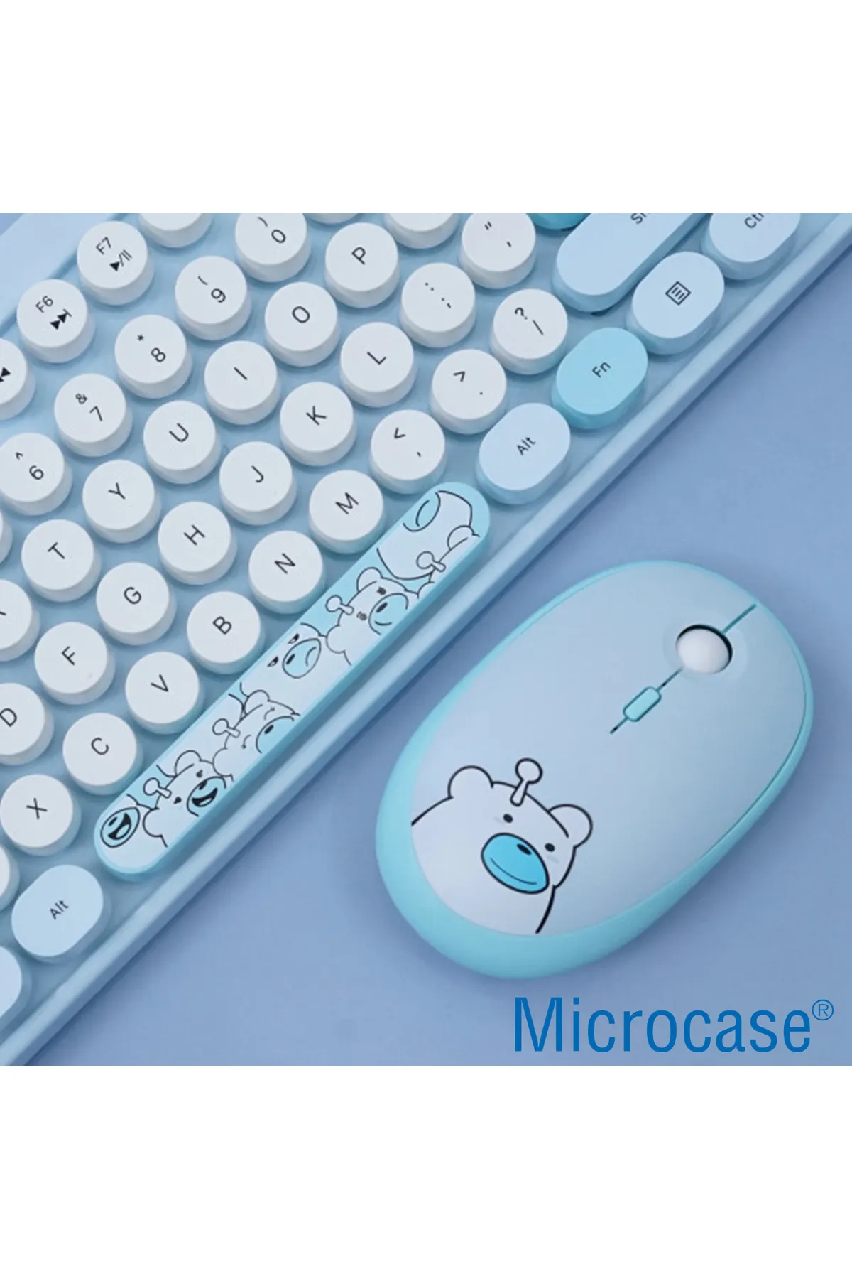 Microcase Geezer Ayıcık Desenli Kablosuz Renkli Yuvarlak Tuşlu Klavye Mouse Set-AL4186