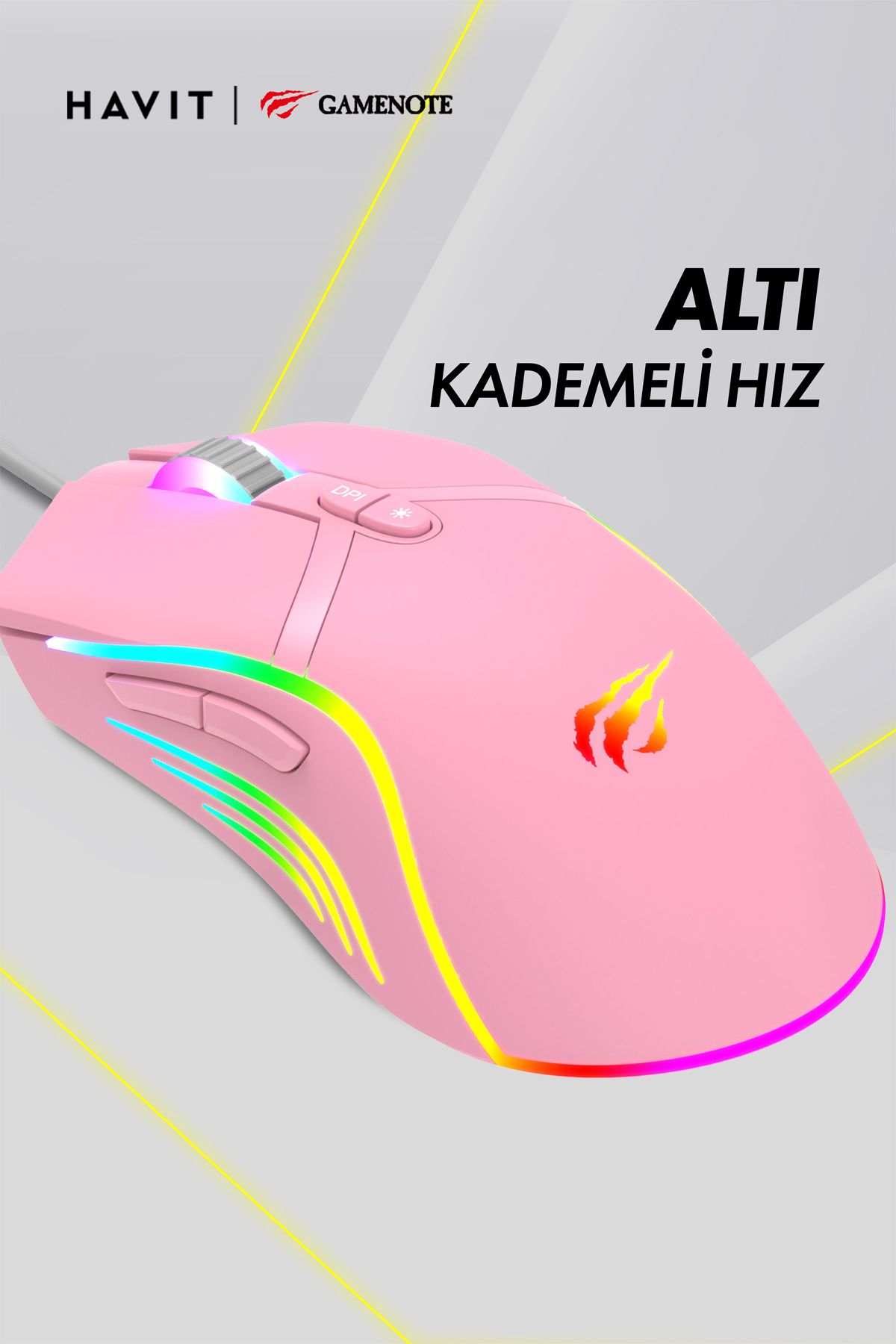 Havit Gkcx MS1026 RGB Uyumlu Pembe Gaming Oyuncu Mouse 6400DPI New Desng 1017785