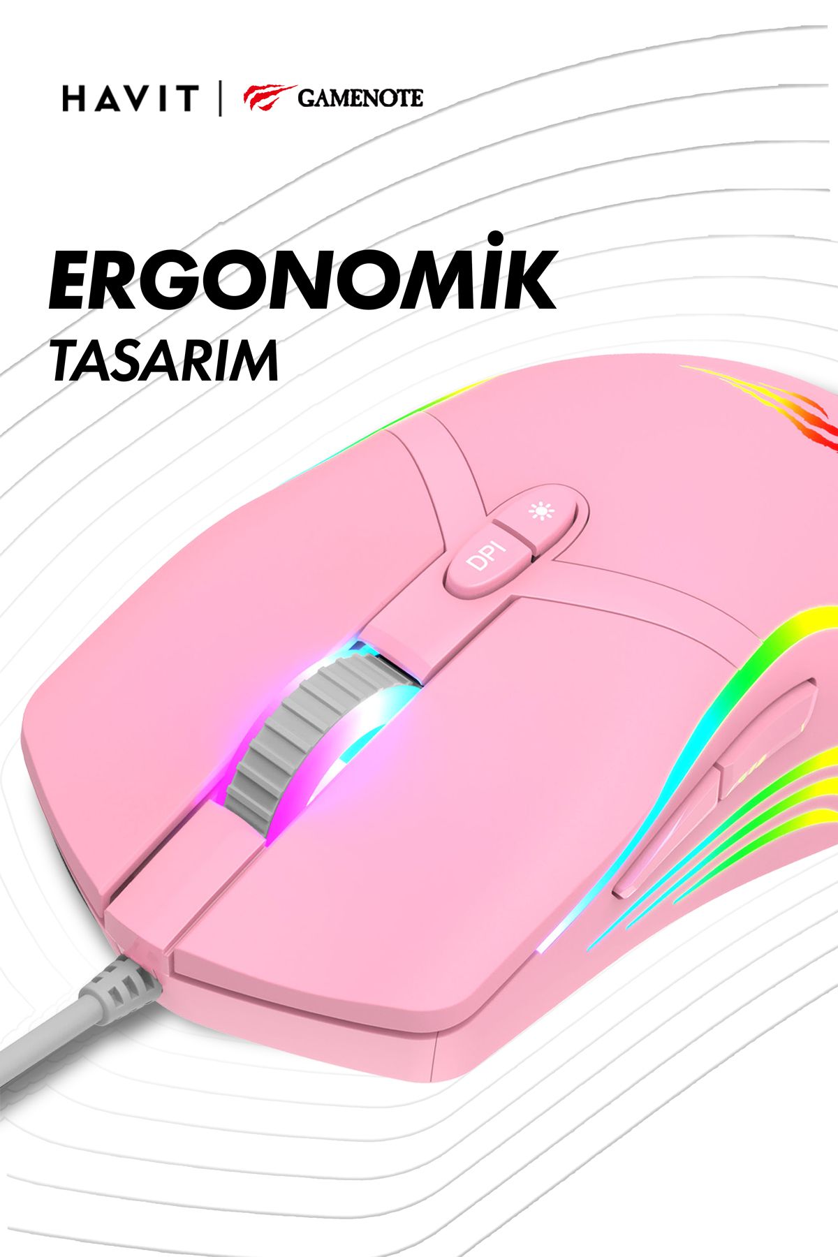 Havit Gkcx MS1026 RGB Uyumlu Pembe Gaming Oyuncu Mouse 6400DPI New Desng 1017785