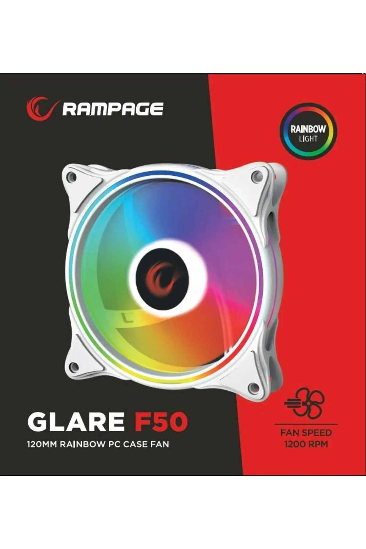 Rampage Glare F50 38cfm 1200rpm 12cm Rainbow 3p 4p Molex Soketli Beyaz Kasa Fanı