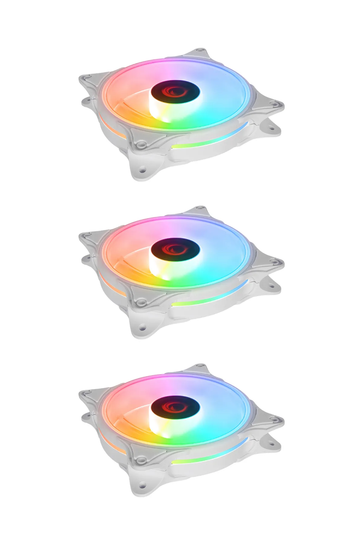 Rampage GLARE F50 38CFM 1200RPM 12cm Rainbow 3P+4P Molex Soketli Beyaz 3 LÜ SET Kasa Fanı