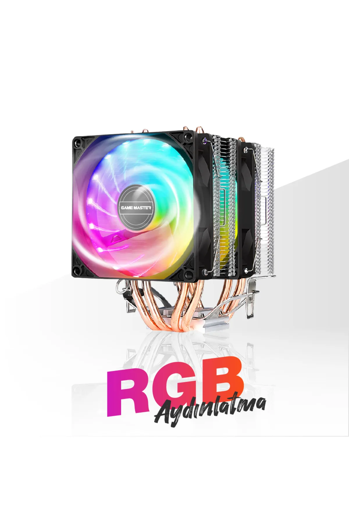 GM Game Master GM-420 2 Fanlı 4 Bakır Borulu RGB Kule Tipi Siyah Cpu Fan