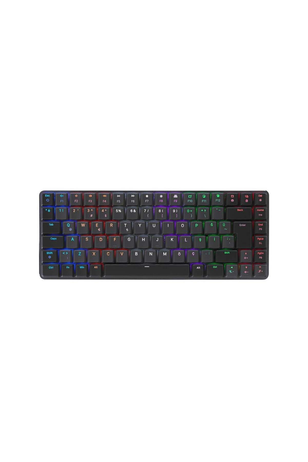 Rampage GRANITE Siyah/Gri Low Profile RED SWITCH Q Rainbow Mekanik Gaming Klavye