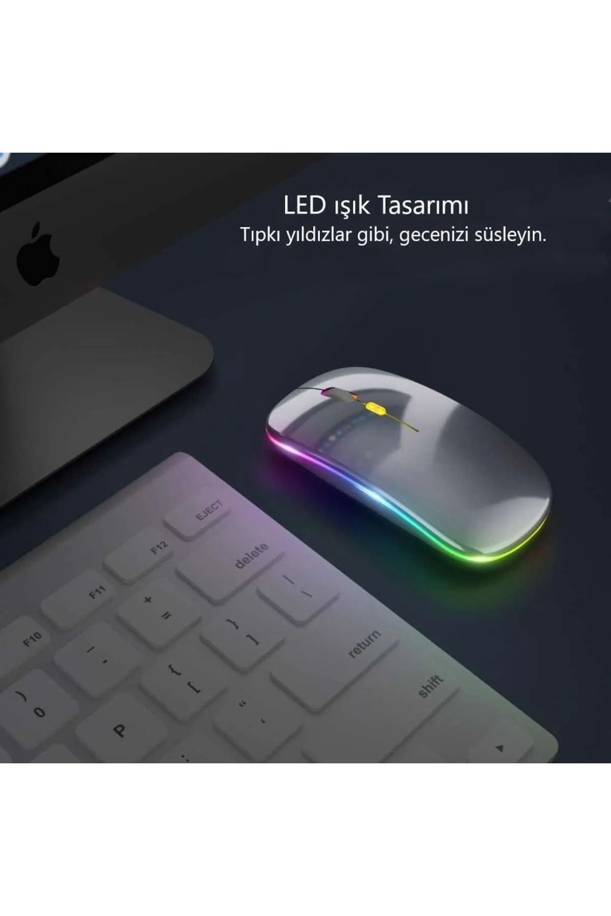 Osqar Gri Kablosuz Fare Wireless Mouse 4 Tuşlu Renk Sessiz Tıklama Şarj Edilebilir Mouse