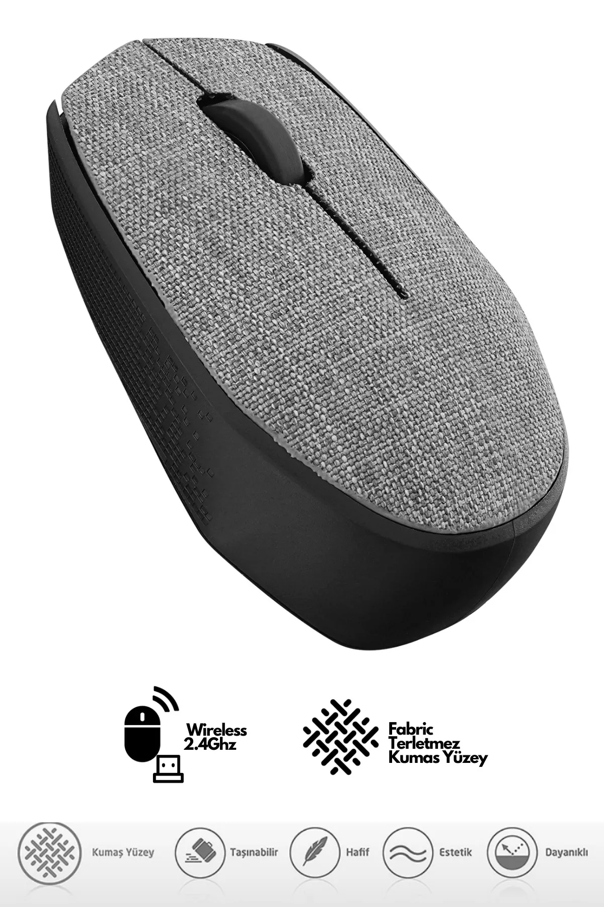 Sarftech Gri Kablosuz USB 2.4Ghz Terletmez Kumaş Fabric Yüzey 1.200Dpi Hafif Kablosuz Mouse