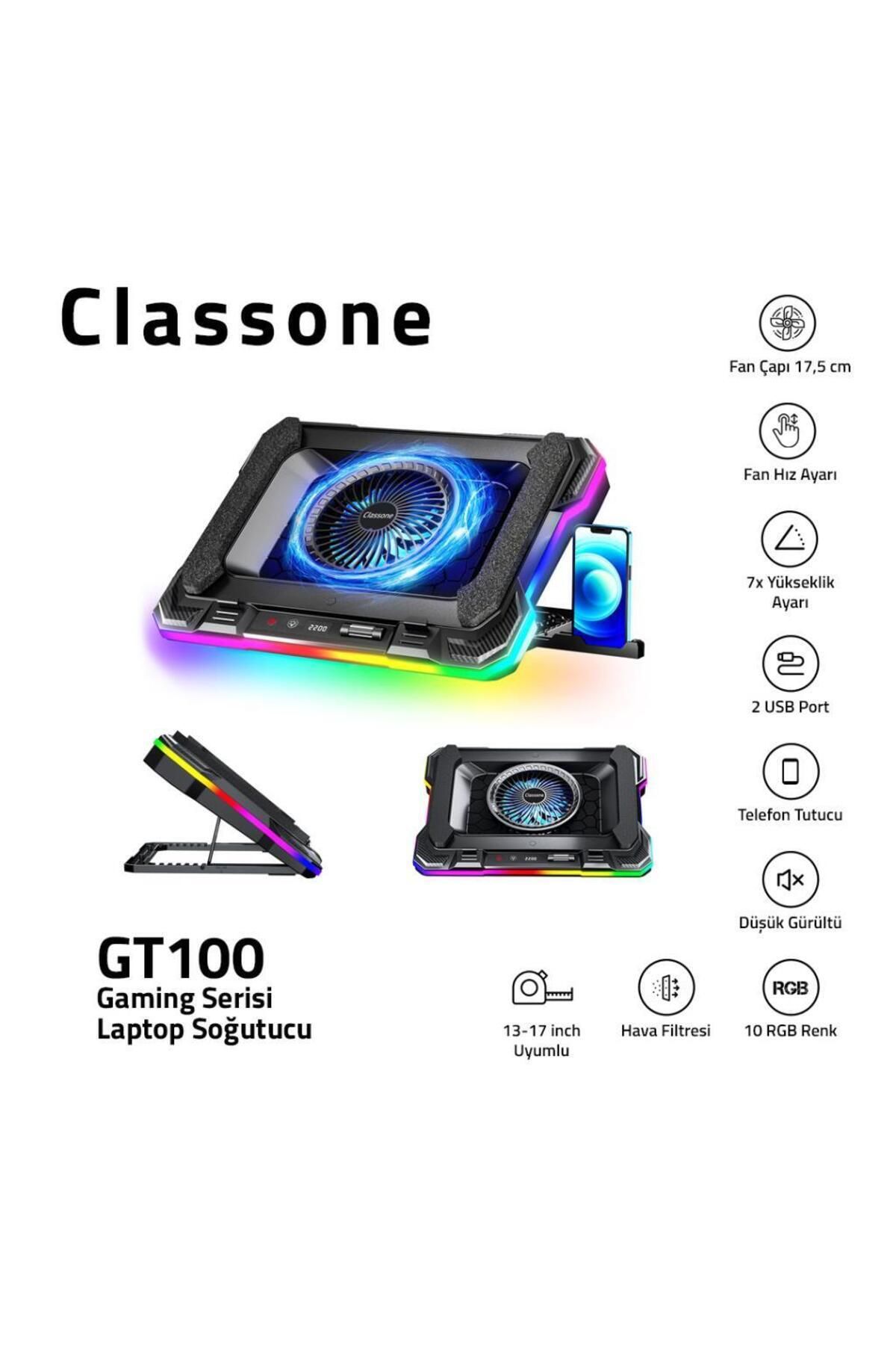 Classone Gt100 Gaming Laptop Sogutucu 2200rpm , Rgb Işıklı , Led Display Notebook Soğutucu Stand