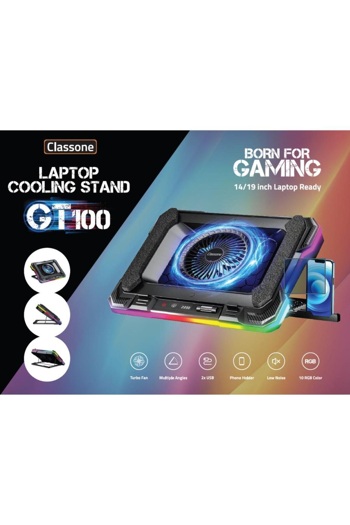 Classone Gt100 Gaming Laptop Sogutucu 2200rpm , Rgb Işıklı , Led Display Notebook Soğutucu Stand