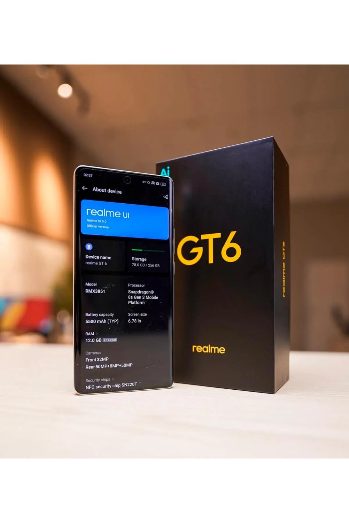 realme Gt6 5g 24 Gb Ram 12gb 12gb'a Kadar Dinamik Ram 256gb) 808 Oıs Kamera Tcb Kulaklık Hediyeli