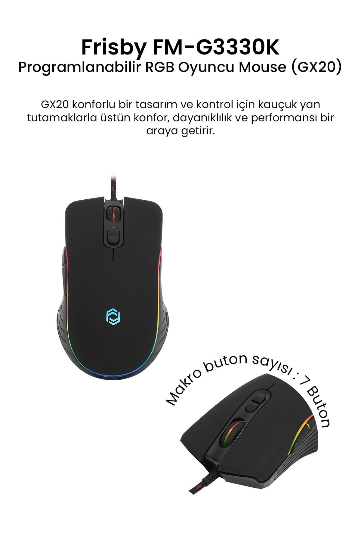 Frisby Gx-20 Pro 10000 Dpı Makrolu Rgb Işıklı Gaming Oyuncu Mouse