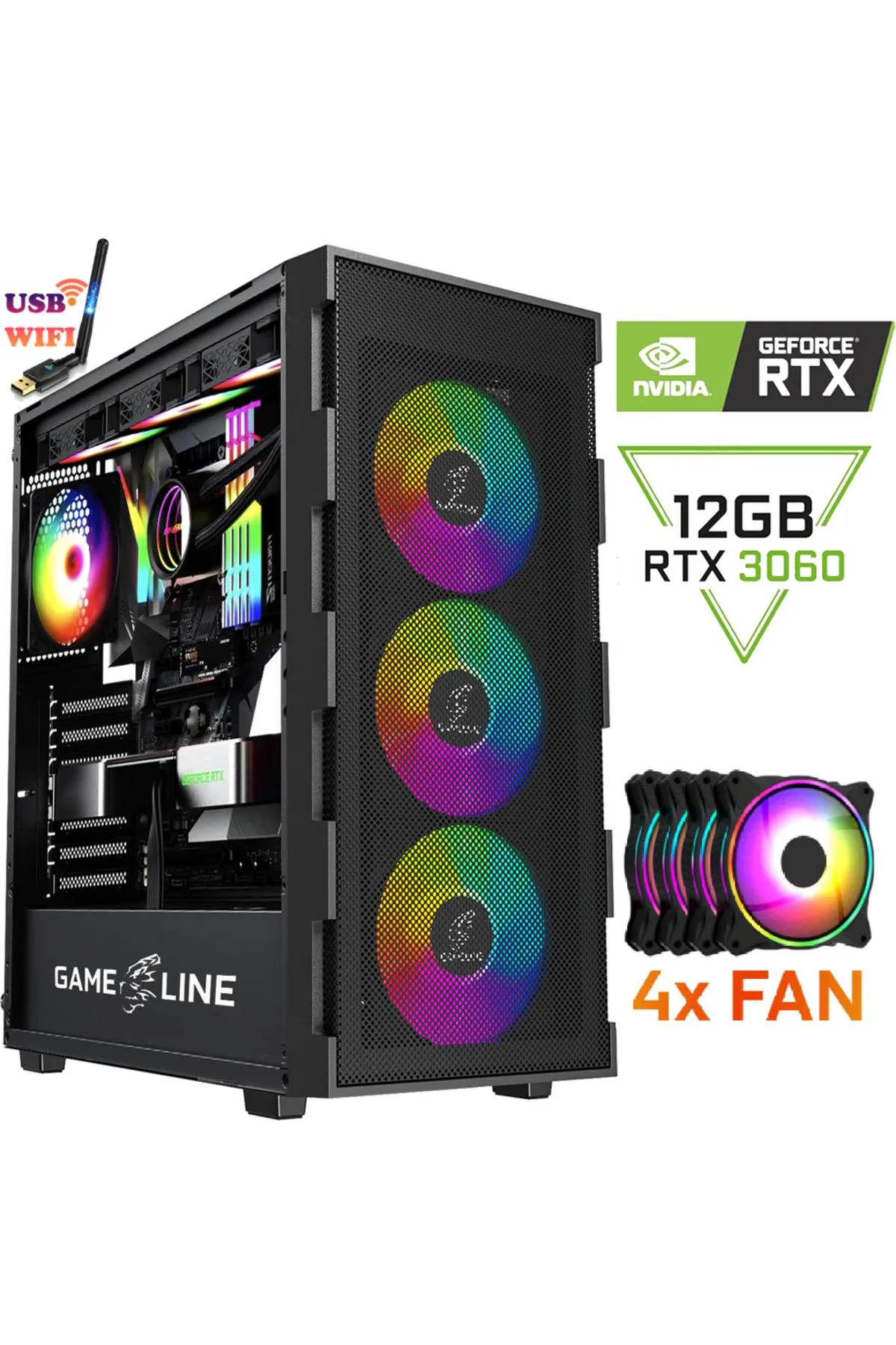 GAMELİNE Gx60 Mega I5-10400f 16gb Ram 1tb Ssd Rtx3060 12gb Oyuncu Masaüstü Bilgisayar