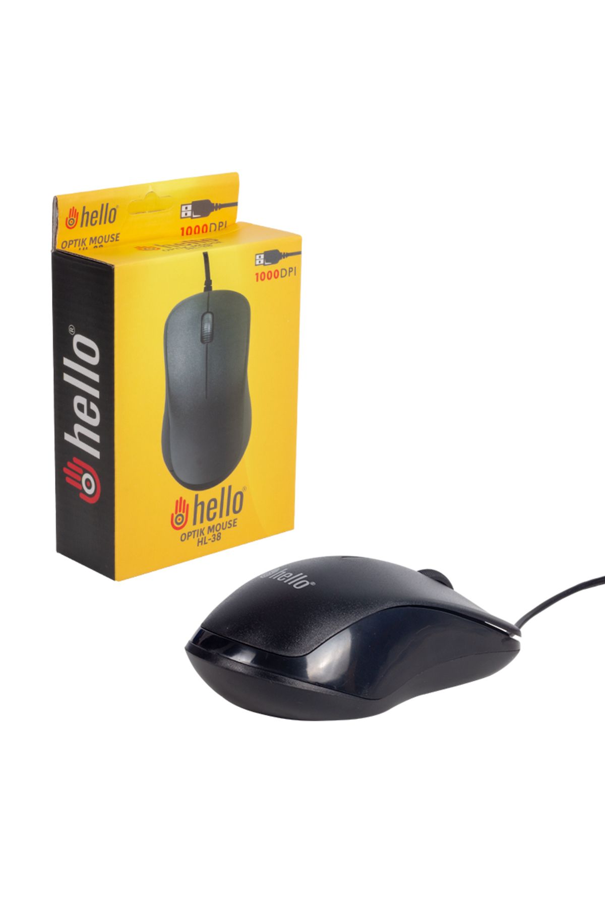 Rcco Shop34 HELLO HL-38 1000 DPI KABLOLU OPTİK SİYAH MOUSE (4172)