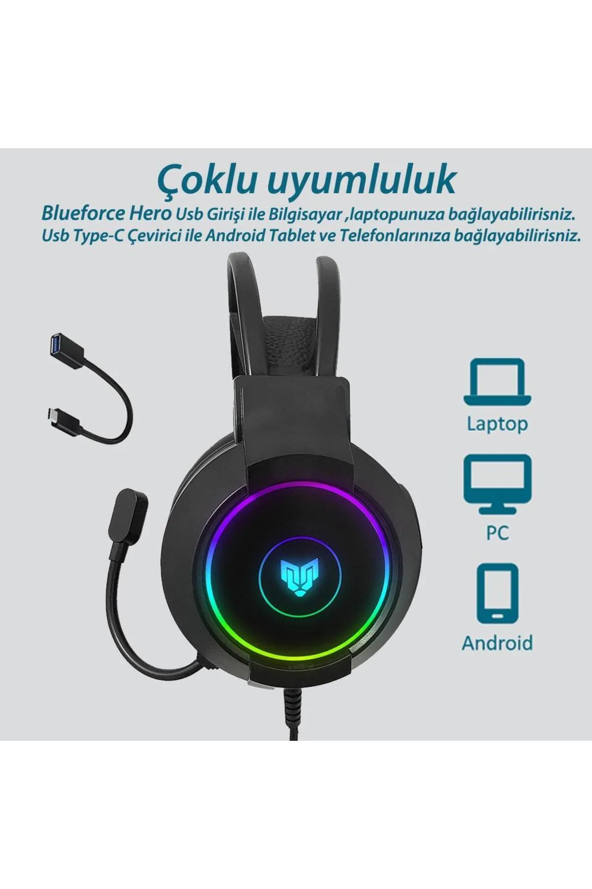 Blueforce Hero 7.1 Usb Rgb Aydınlatmalı Mikrofonlu Gaming Oyuncu Kulaklığı