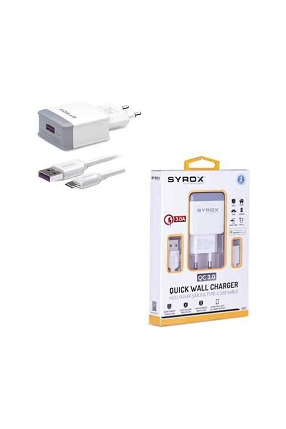 Syrox Hhm_reeder P11S Uyumlu Type-C Girişli Hızlı Şarj Aleti Cihazı Adaptör+Kablo 3.0A Q32