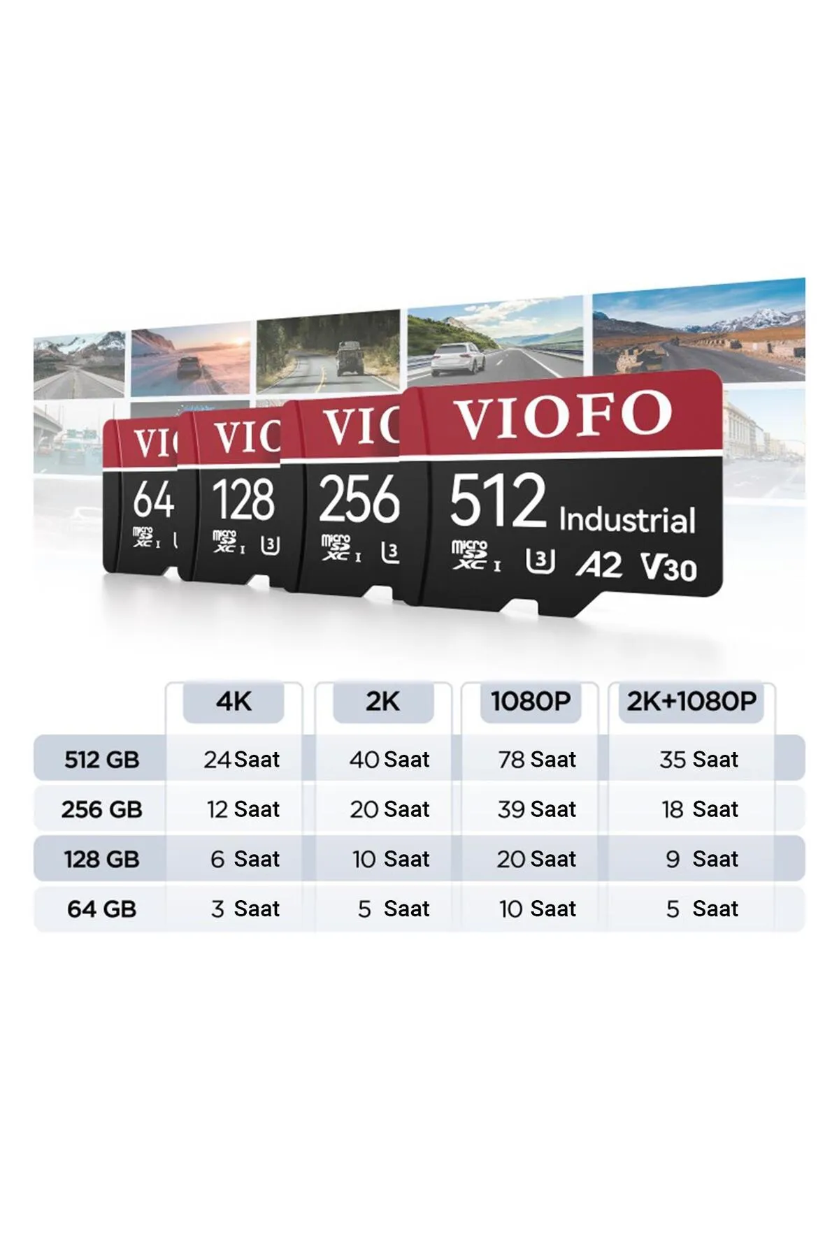 Viofo High Endurance Class 10 A2 V30 100mb/s Okuma 90mb/s Yazma Micro Sd Hafıza Kartı 512gb