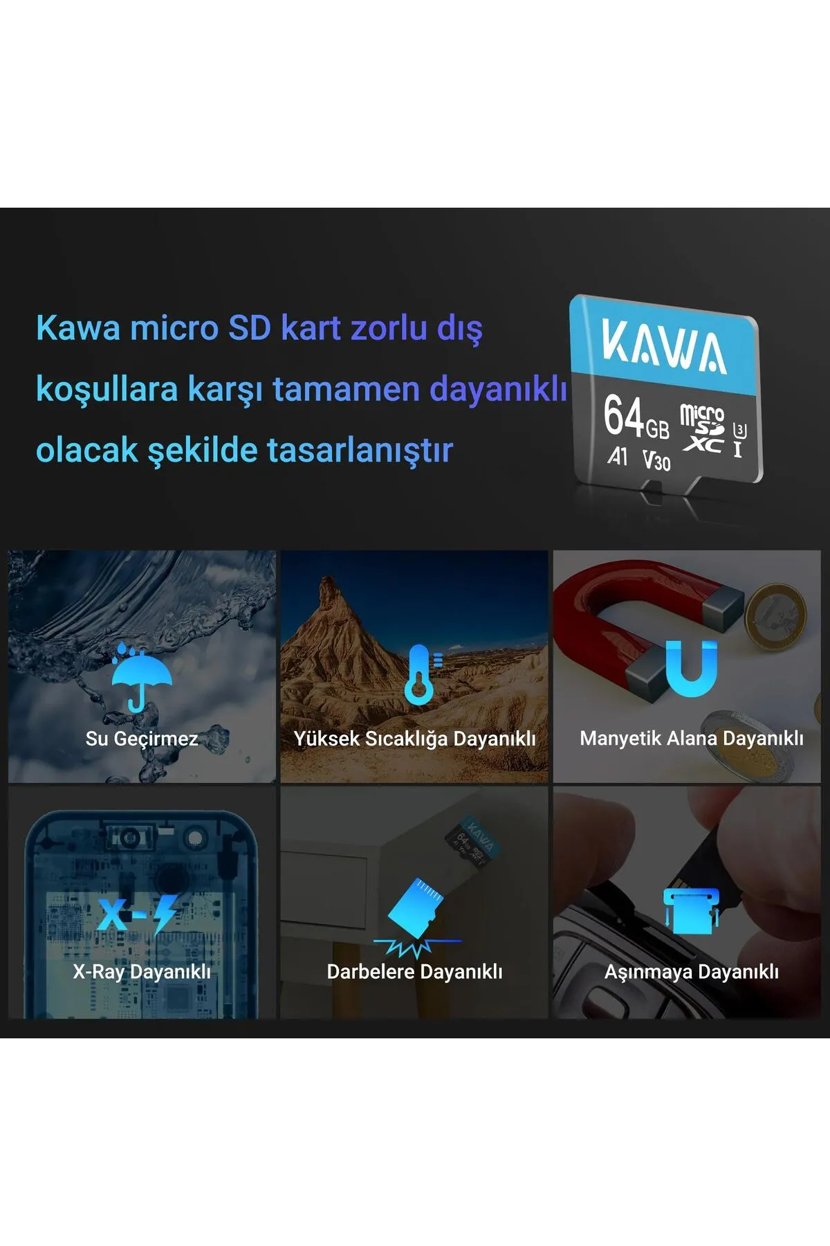 Kawa High Endurance U3 V30 100mb/s Okuma 40mb/s Yazma 64gb Micro Sd Hafıza Kartı