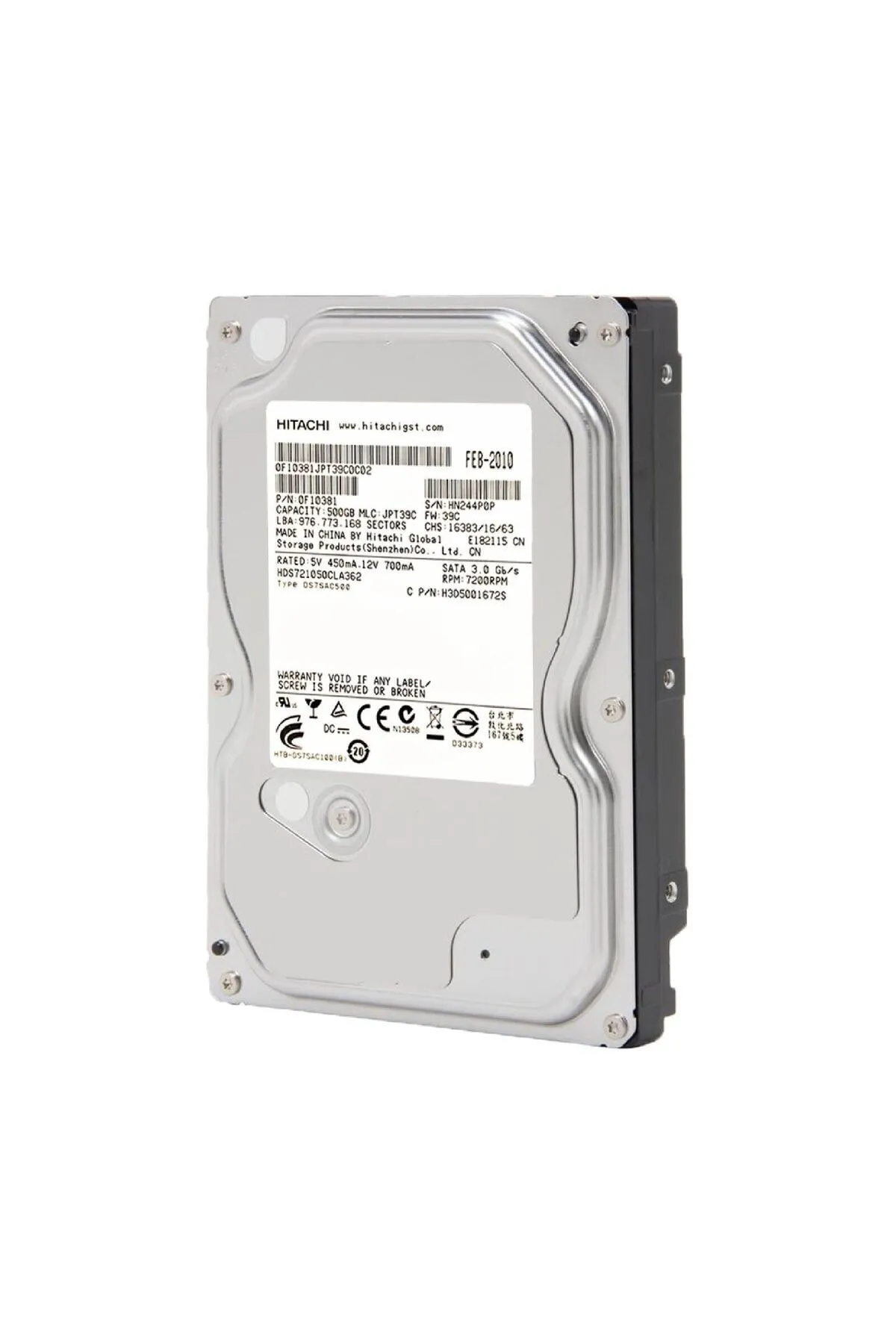 Toshiba Hitachi 500GB HDS721050CLA362 7200RPM 16MB SATA 3.0Gb/s 3.5 Dahili Hard Disk