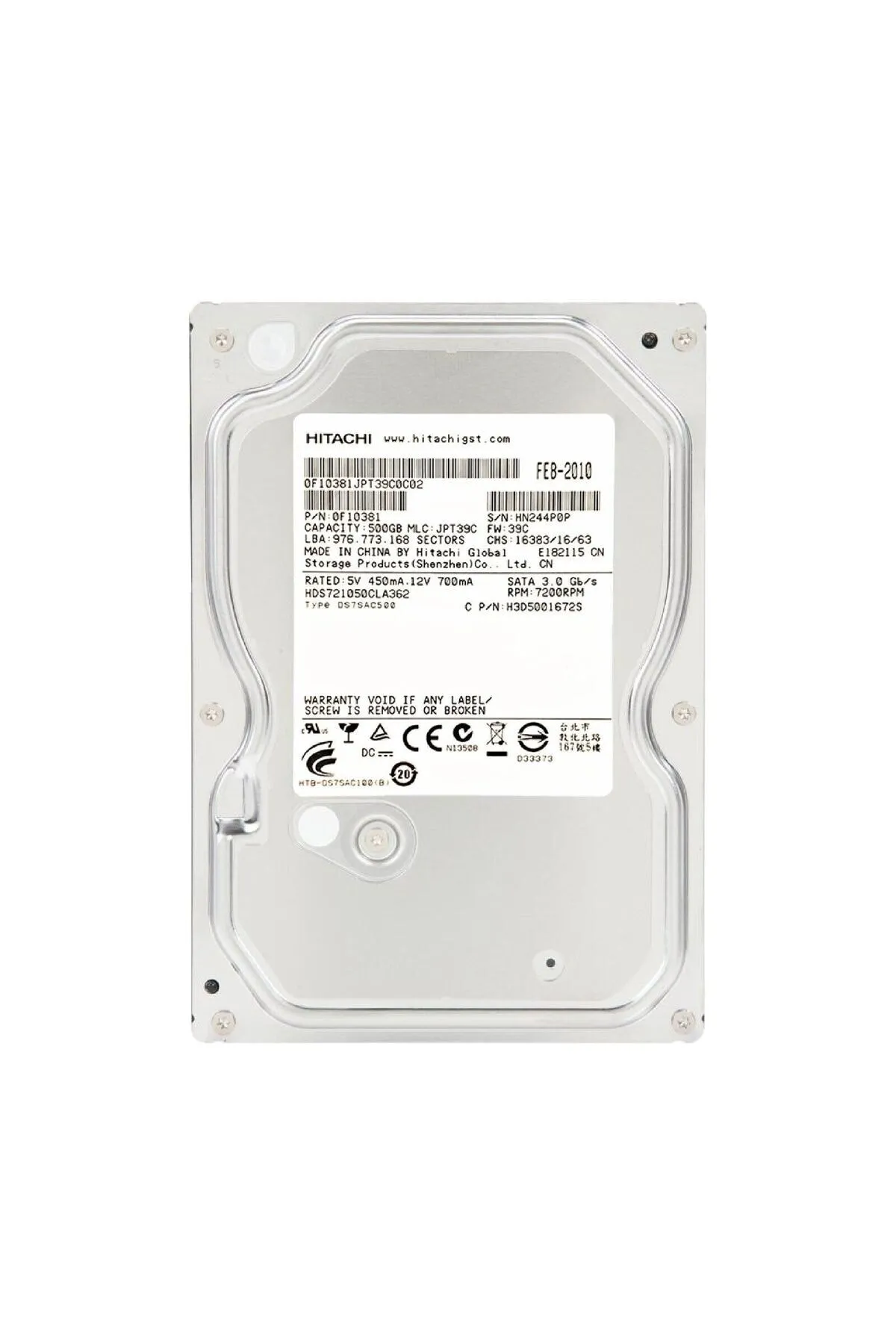 Toshiba Hitachi 500GB HDS721050CLA362 7200RPM 16MB SATA 3.0Gb/s 3.5 Dahili Hard Disk