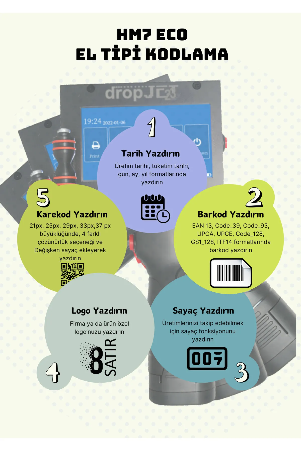 Genel Markalar Hm7 Eco El Tipi Tarih Kodlama Yazıcısı