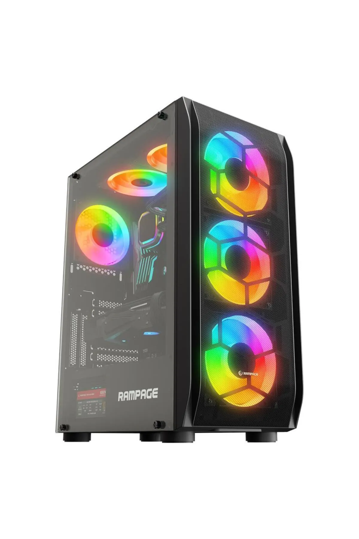 Rampage Hollow 650w 80 4*12cm Argb Fan Kontrolcü Temperli Camlı Mid-t Gaming Oyuncu Kasası