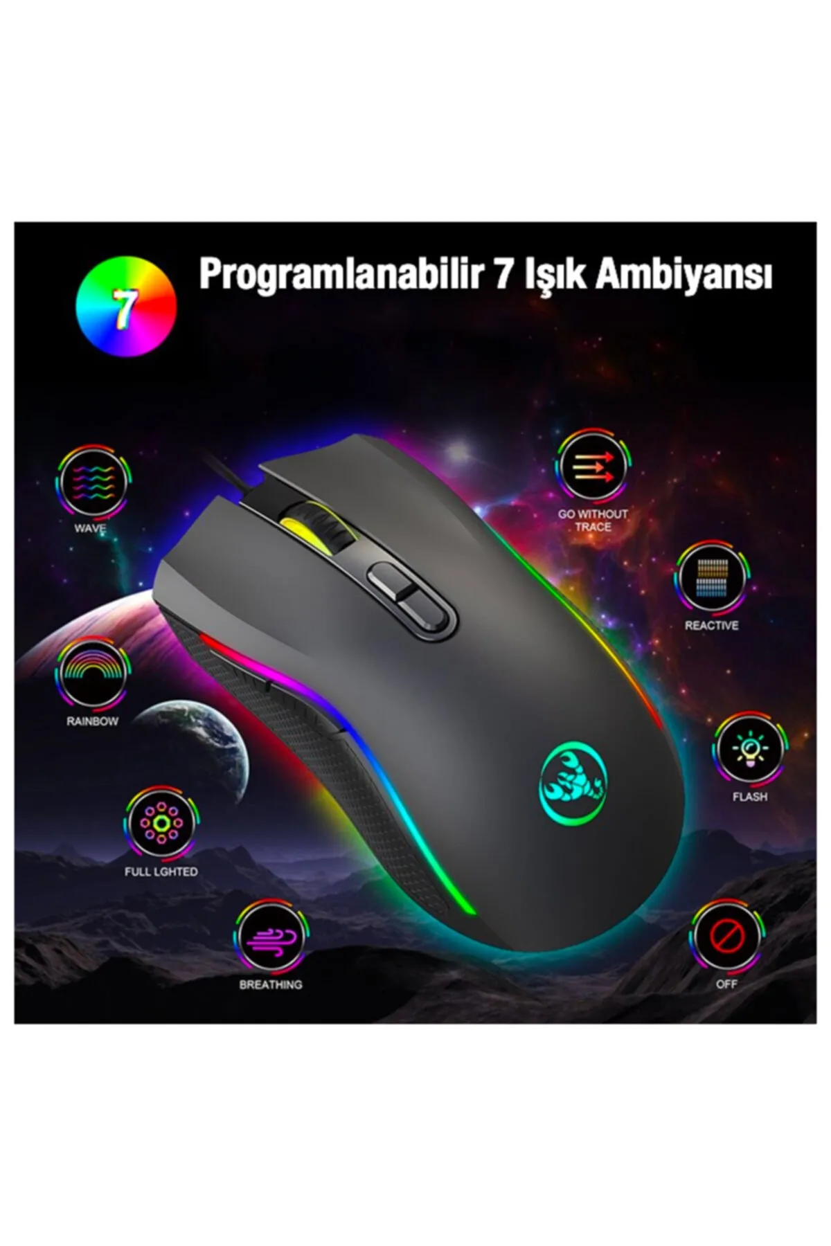 Revix Hxsj A869 7200dpı Ayarlanabilir Rgb Işık Gaming Oyuncu Mouse