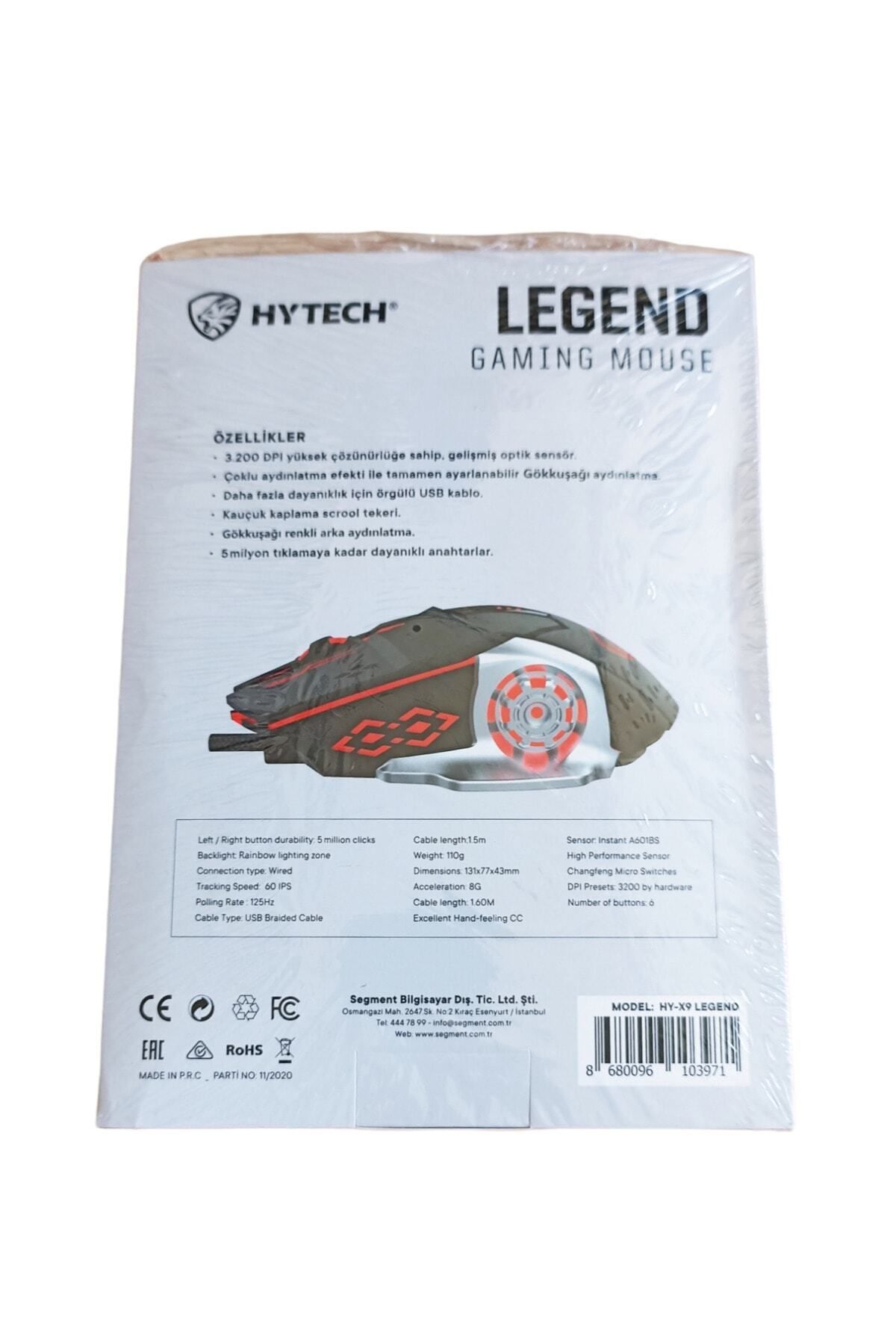 Hytech Hy-x9 Legend Oyuncu Mouse Rgb Led Işıklı 3600 Dpı 6 Button (1,5MT ÖRGÜLÜ KABLO)