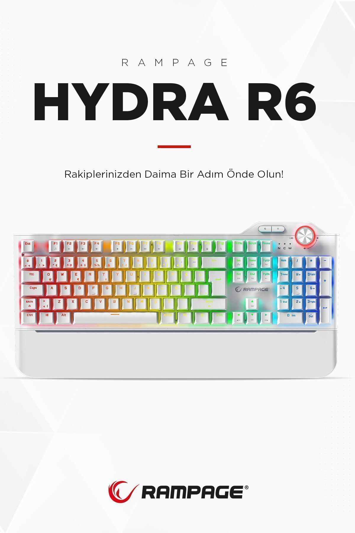 Rampage Hydra R6 Full Rgb Led Beyaz Gaming Pro Red Switch Q Aluminyum Kaplama Multimedia Mekanik Klv