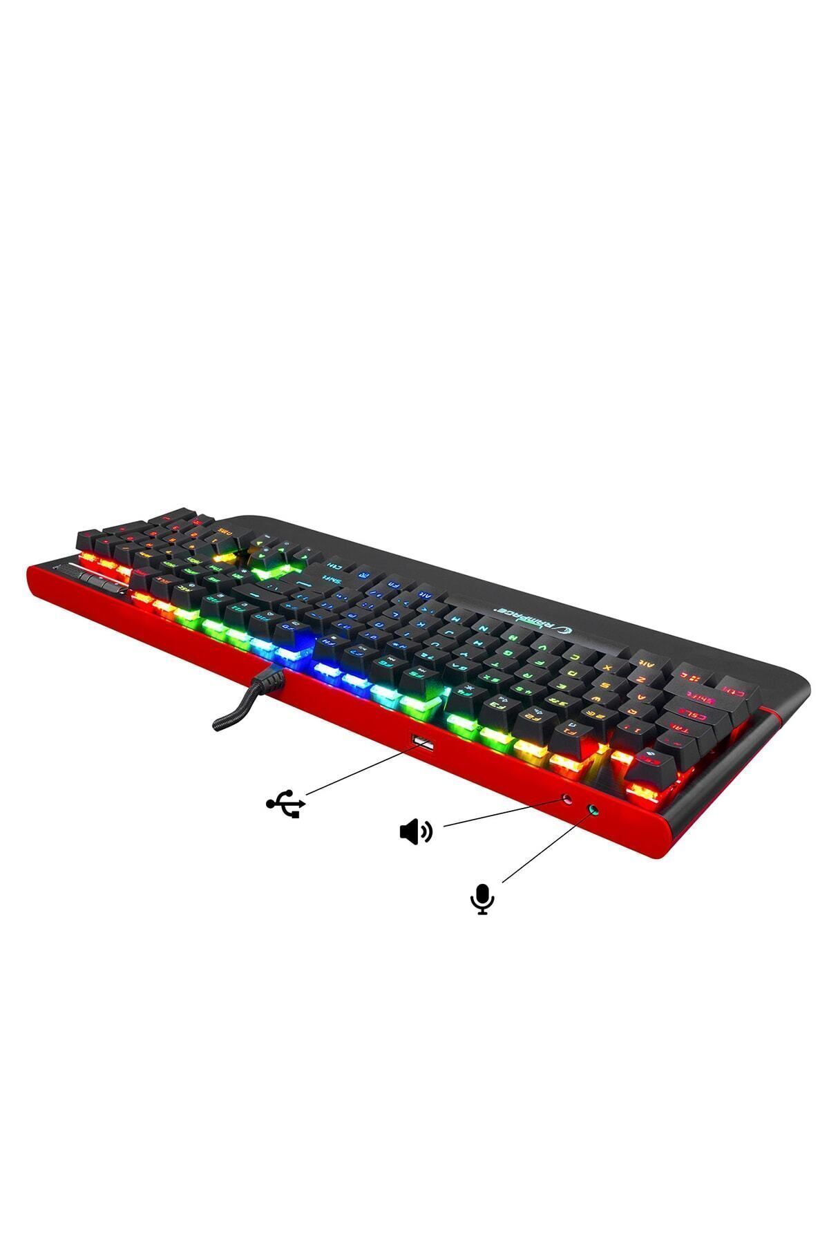 Rampage Hydra R6 Plus Full Rgb Usb + Audio Portlu Aluminyum Kaplama Mavi Switch Gaming Mekanik Klavye