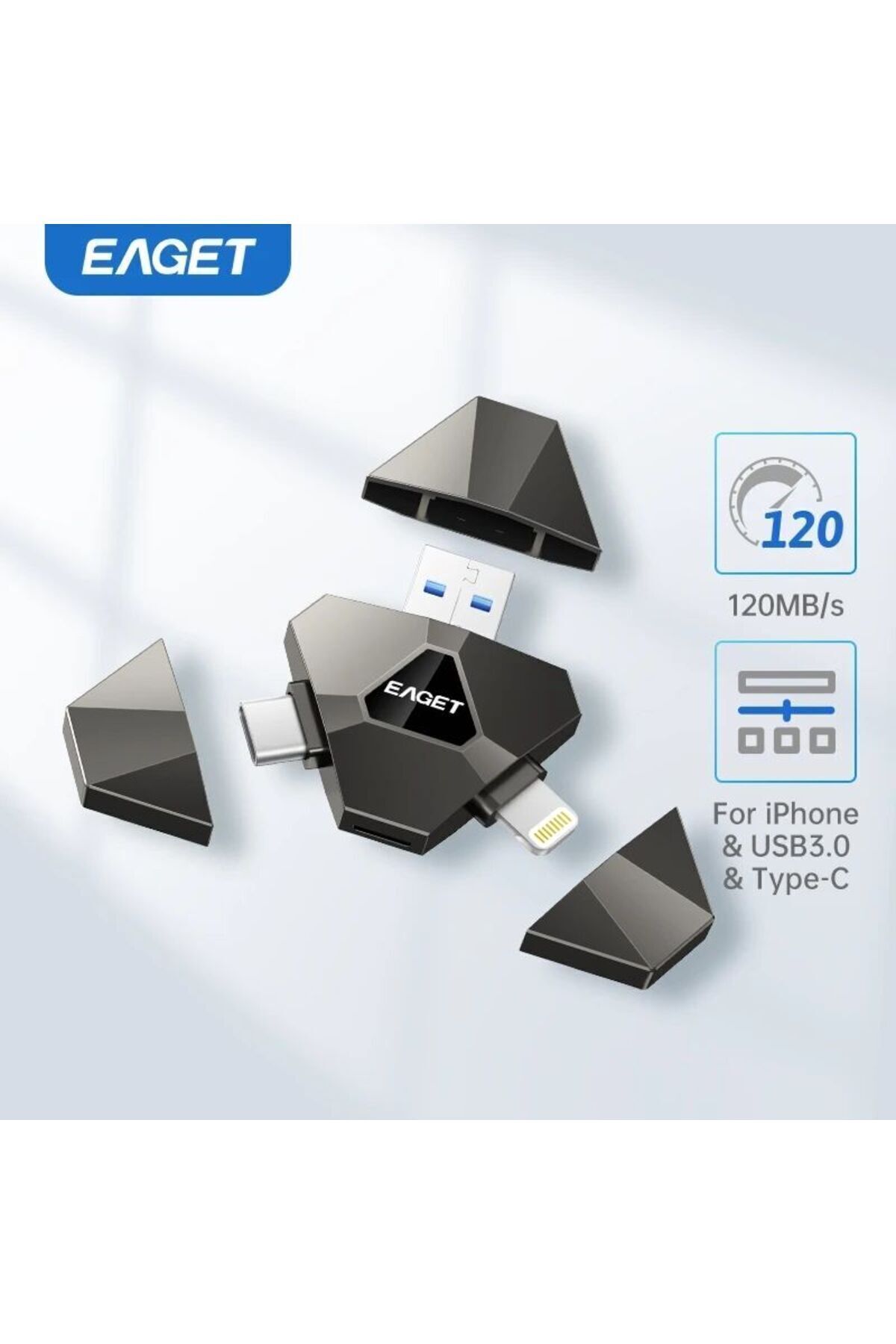 Eaget İ90 128gb. Usb Flash Bellek Type-c Iphone Android Usb 3.0 Tüm Telefon Tablet Bilgisayar 3ü1 Arada