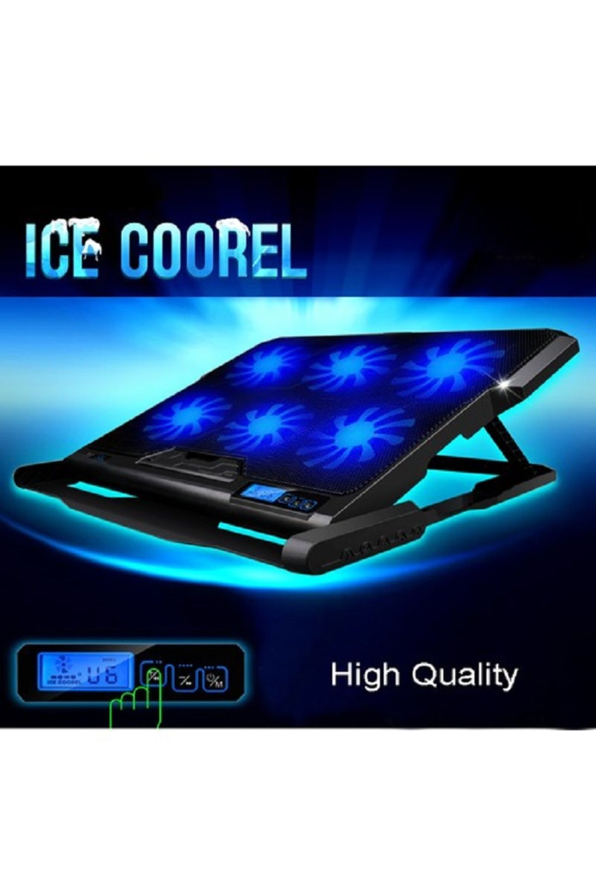 YENİLZD ICE COOREL Yeni Nesil Dijital Ayarlı 6 Fanlı Notebook Soğutucu DİJİTAL AYAR MAVİ LED